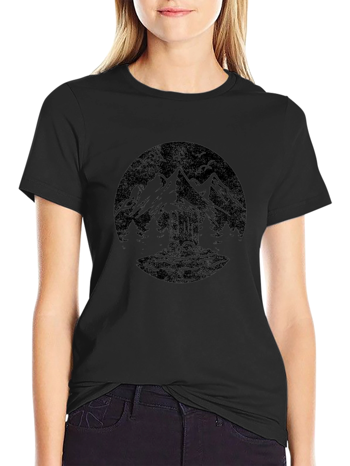 Mountain Graphic Black Crew Neck T-Shirt