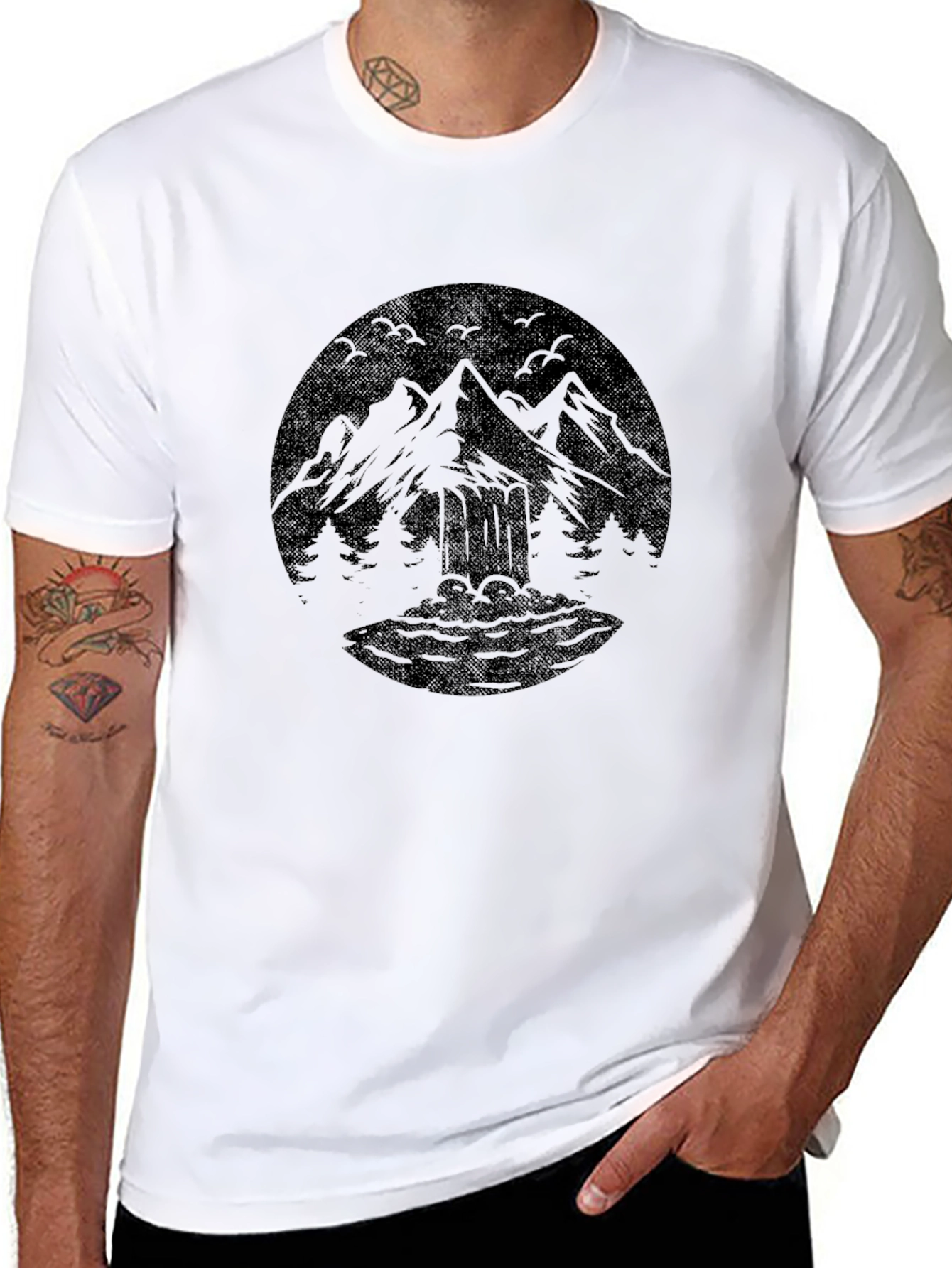 Mountain Graphic Black Crew Neck T-Shirt