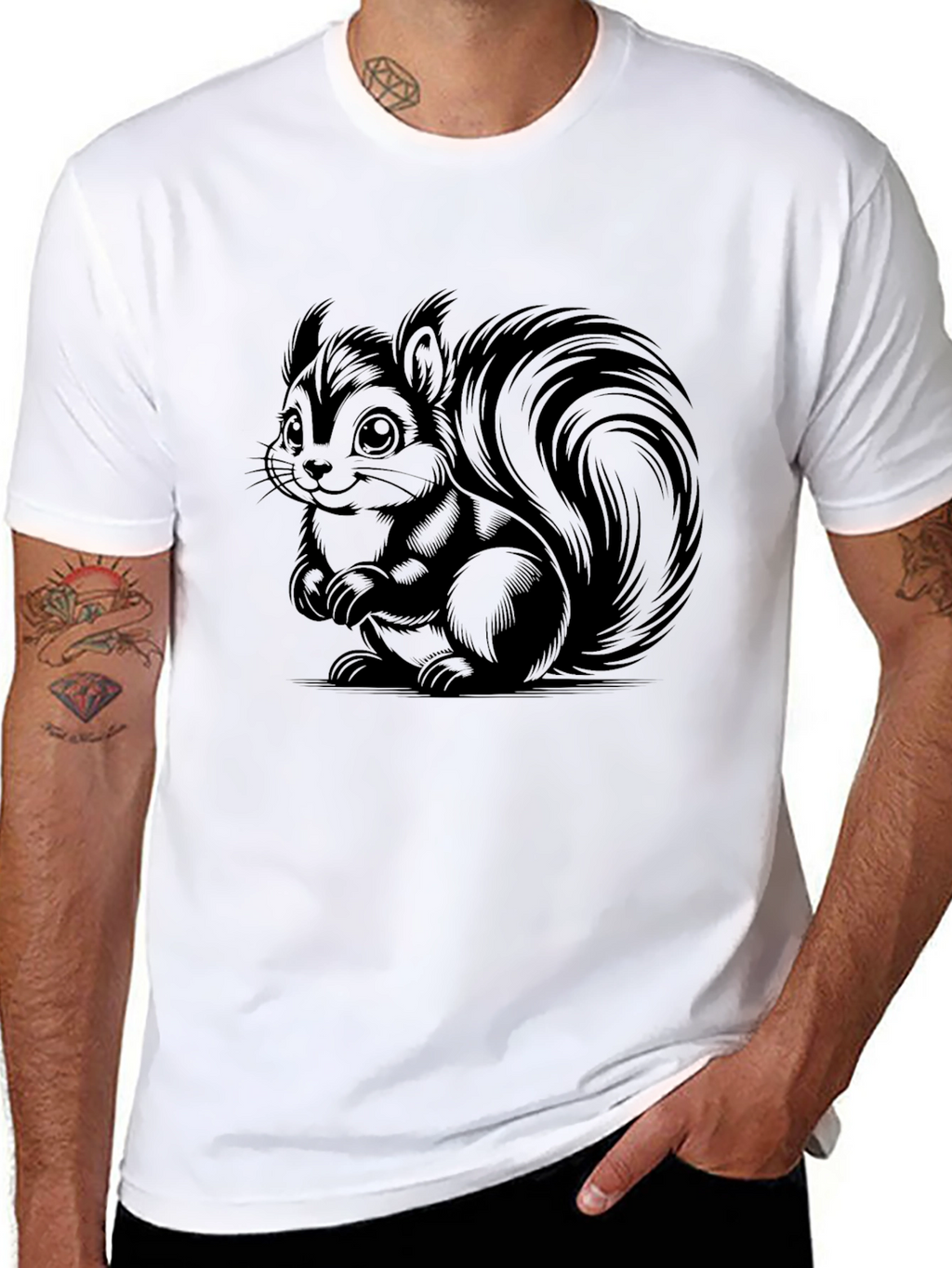 Cute Squirrel Graphic T-Shirt - Black