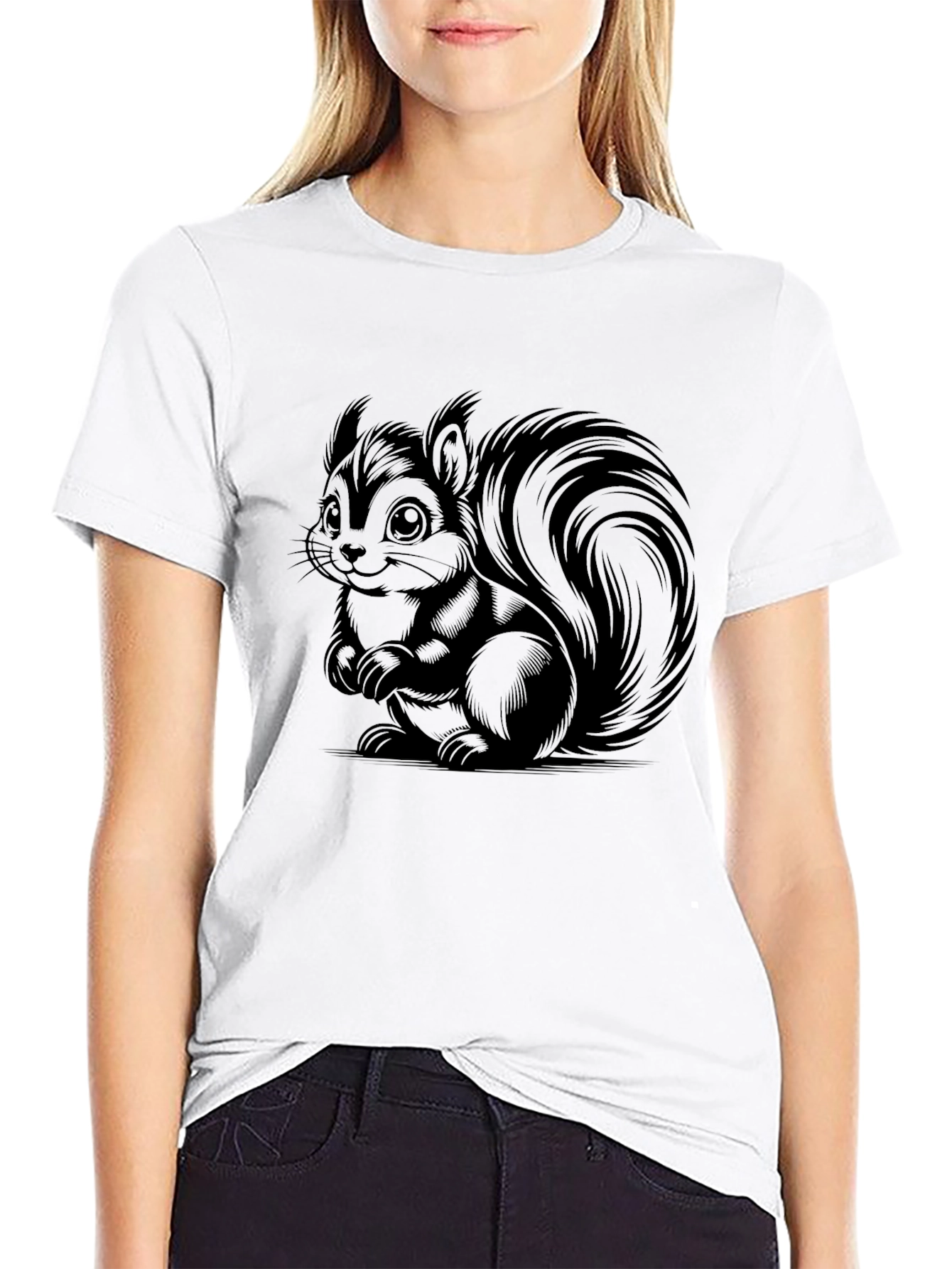 Cute Squirrel Graphic T-Shirt - Black