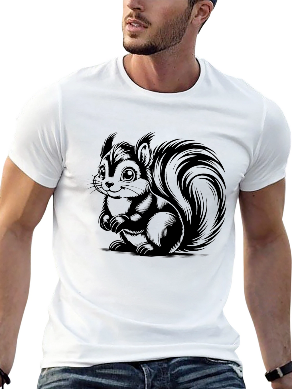 Cute Squirrel Graphic T-Shirt - Black