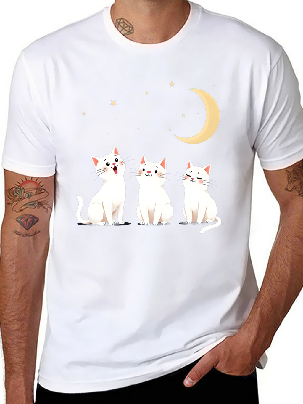 Cute Cats Moon Stars Graphic Tee