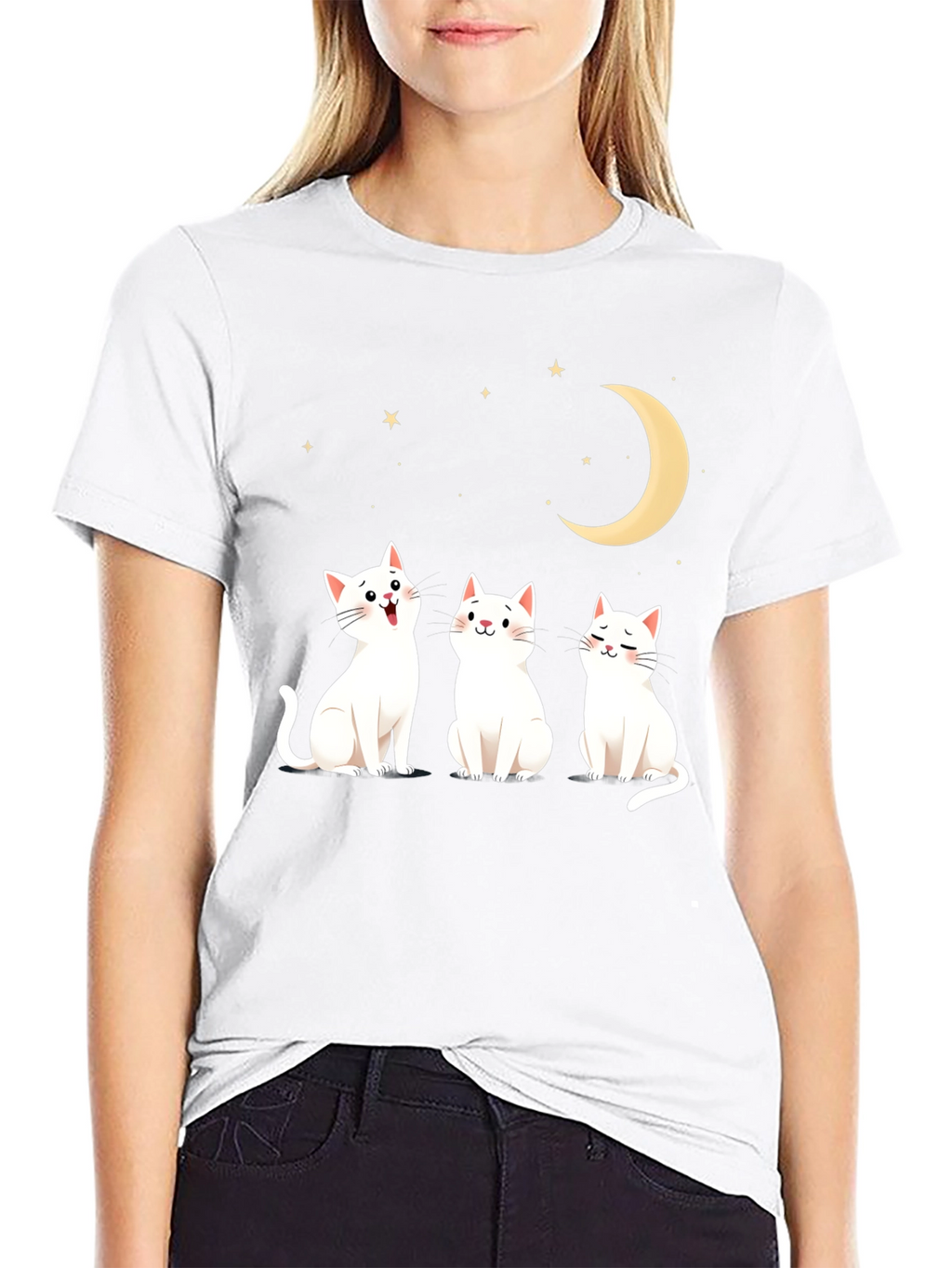 Cute Cats Moon Stars Graphic Tee