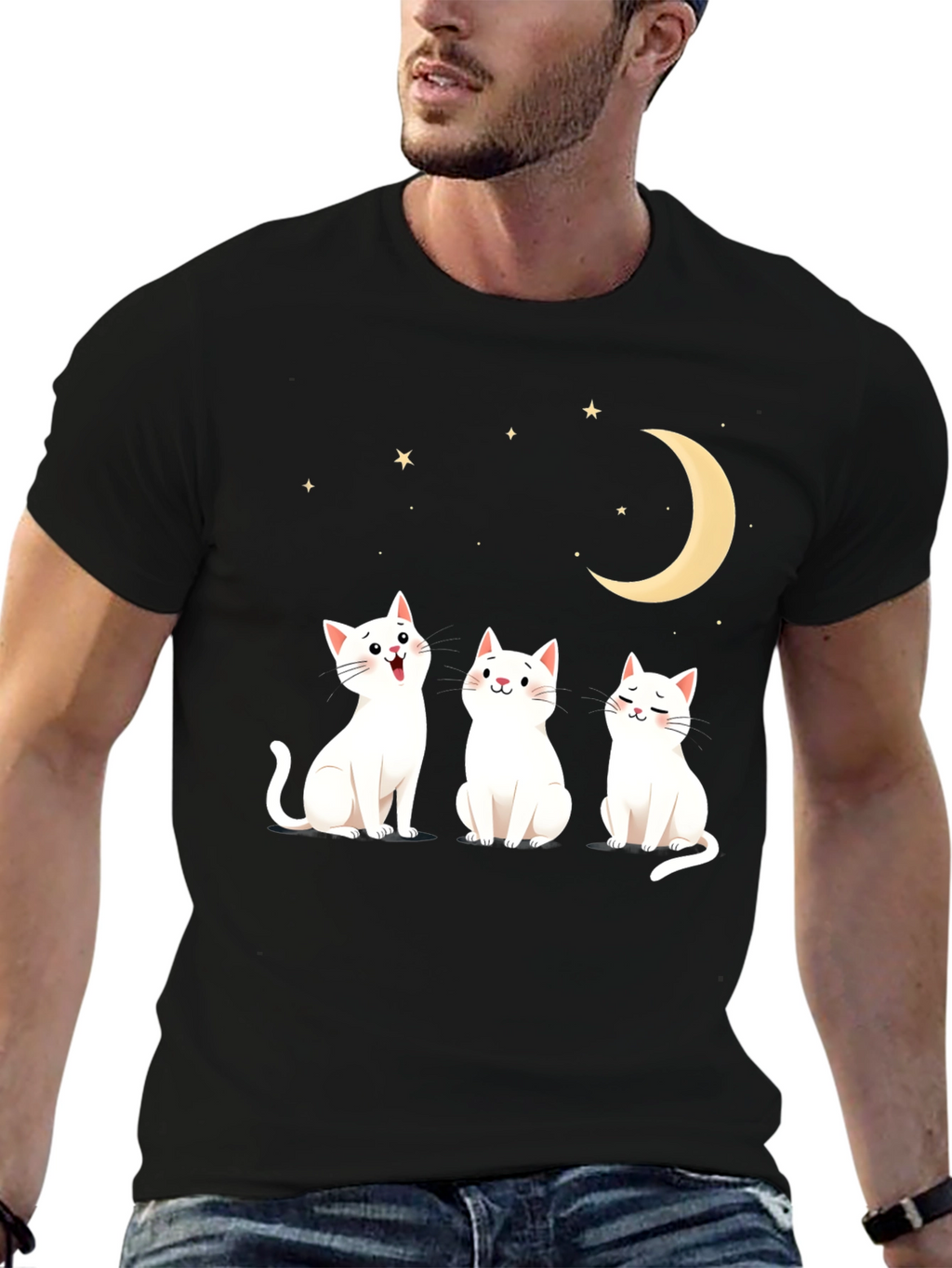 Cute Cats Moon Stars Graphic Tee