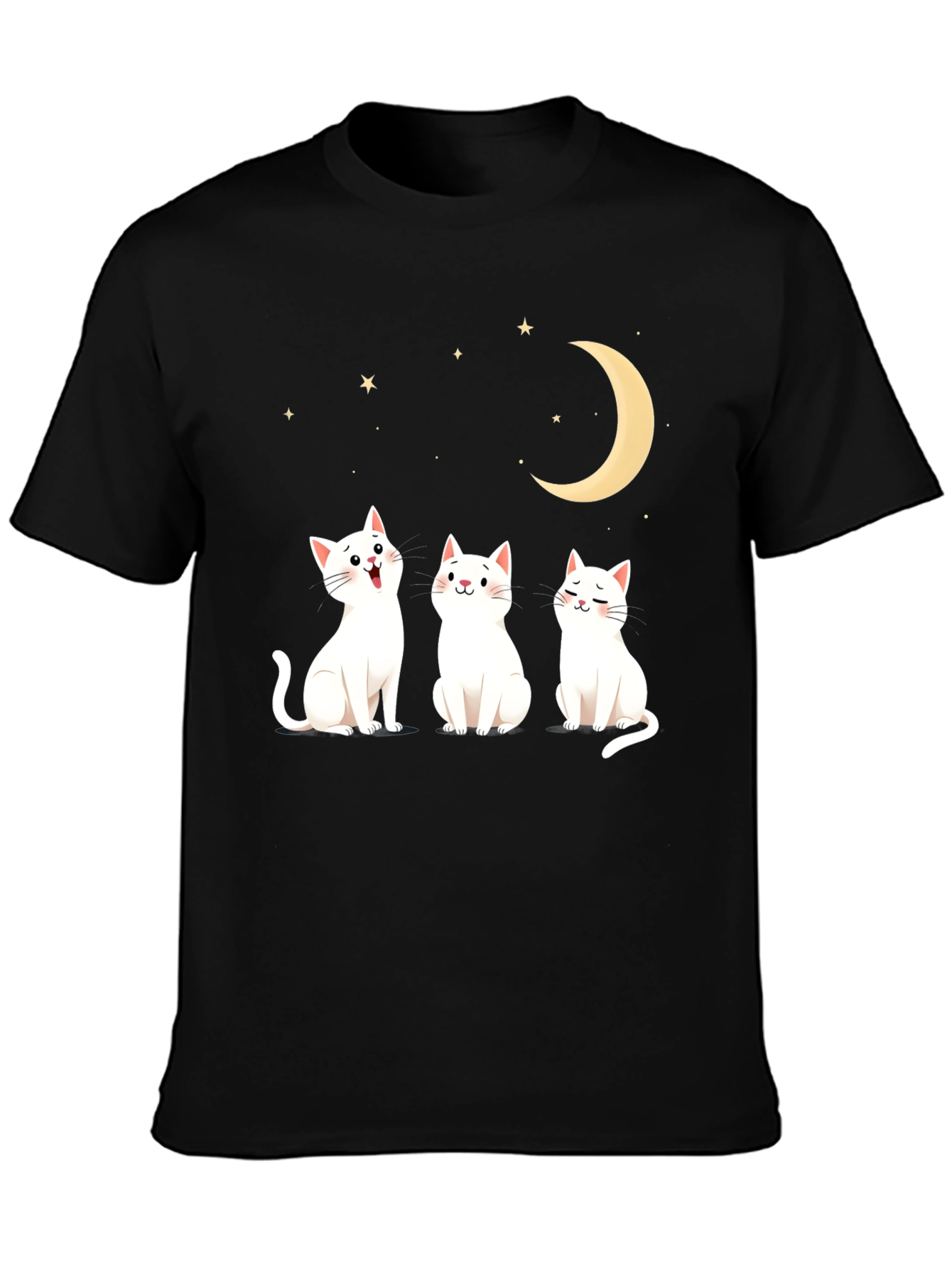 Cute Cats Moon Stars Graphic Tee