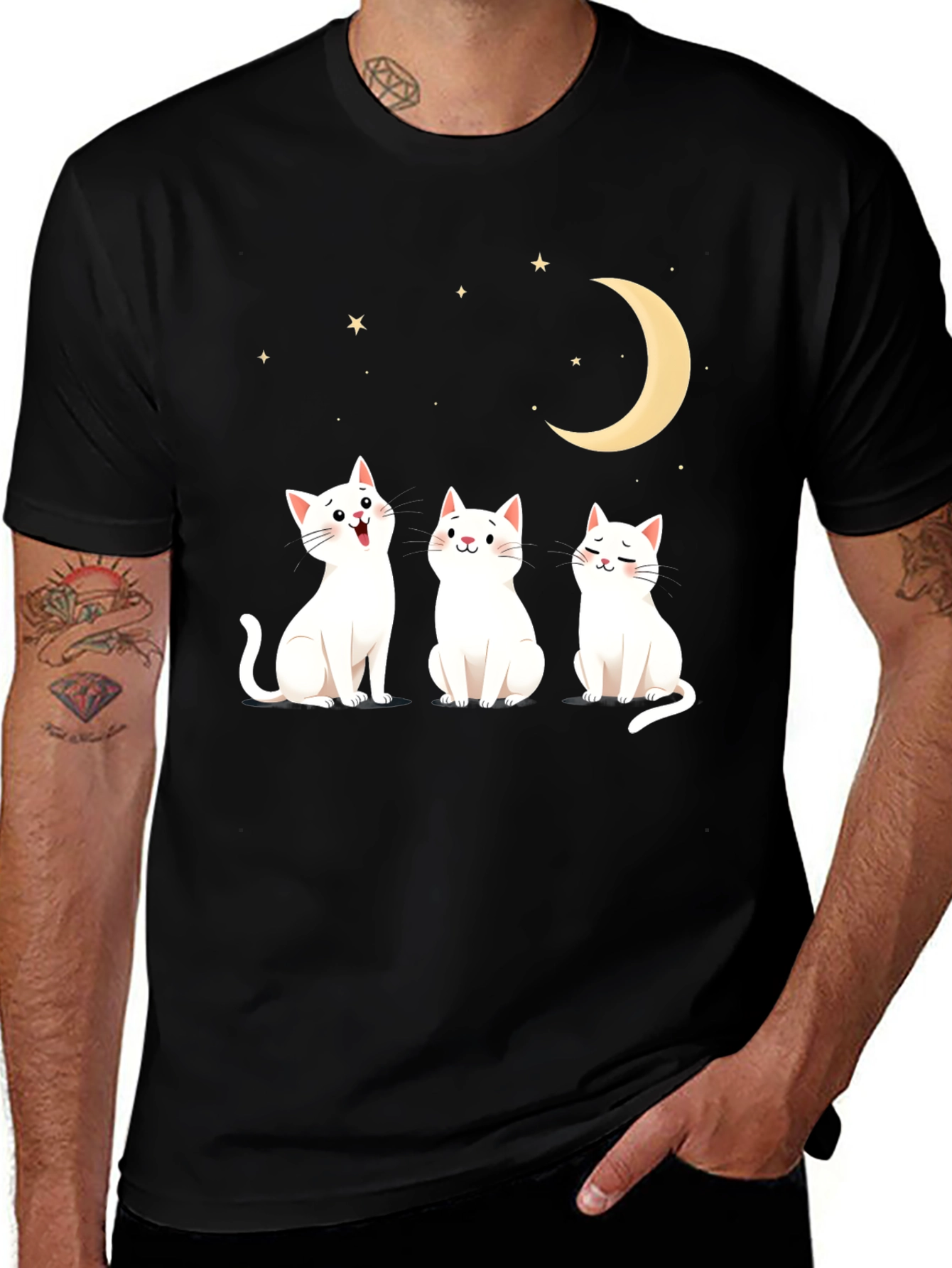 Cute Cats Moon Stars Graphic Tee