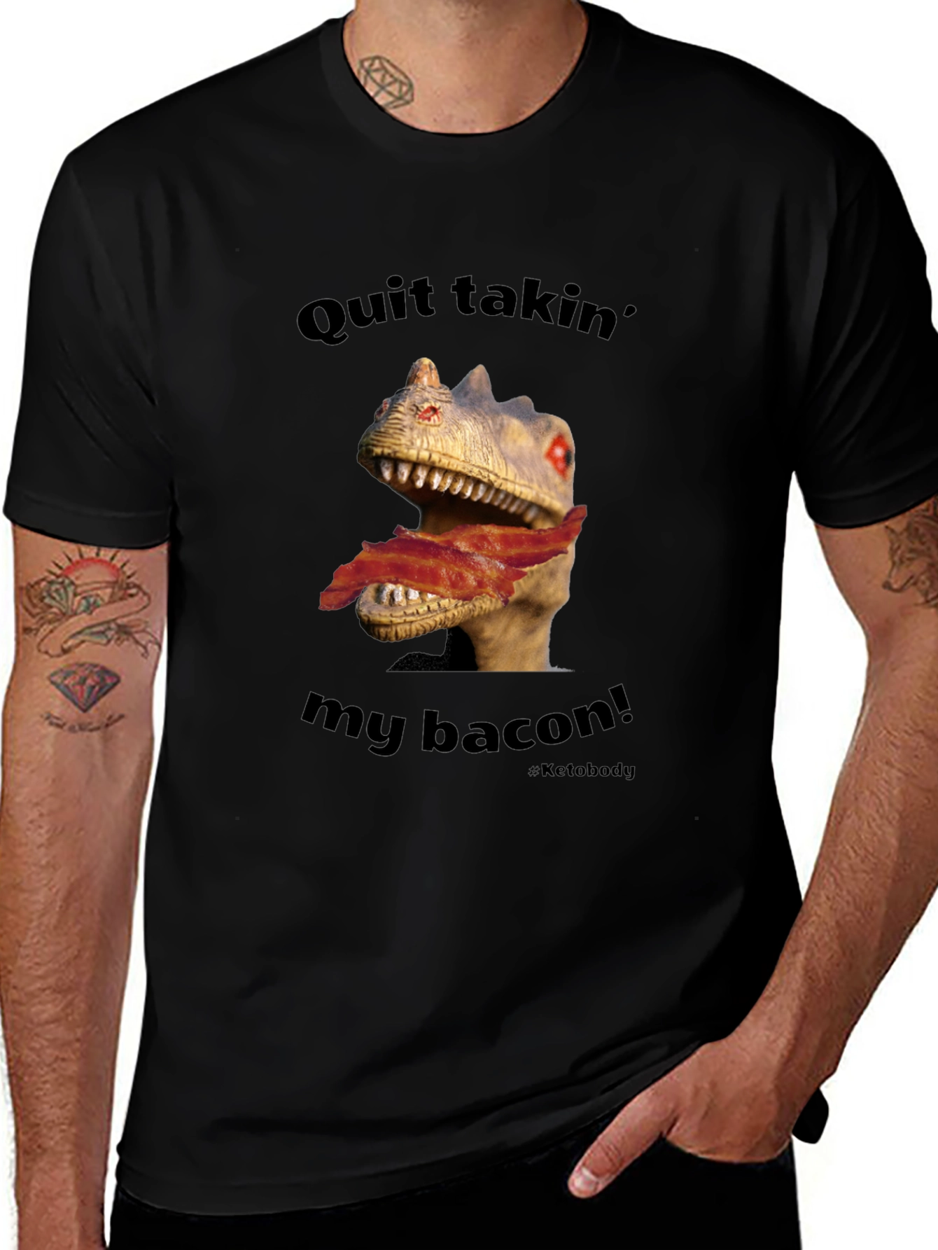Dino Bacon Mens Graphic Tee - Funny Novelty Shirt