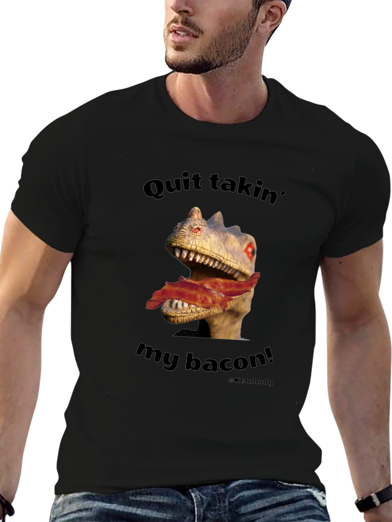 Dino Bacon Mens Graphic Tee - Funny Novelty Shirt