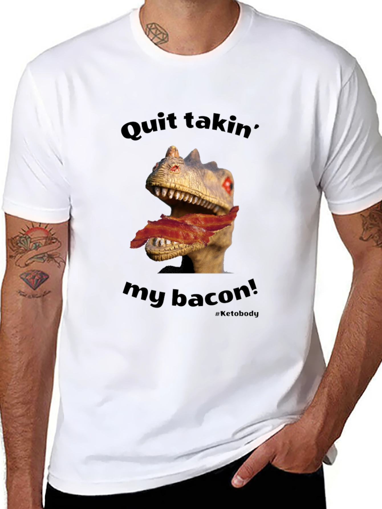 Dino Bacon Mens Graphic Tee - Funny Novelty Shirt