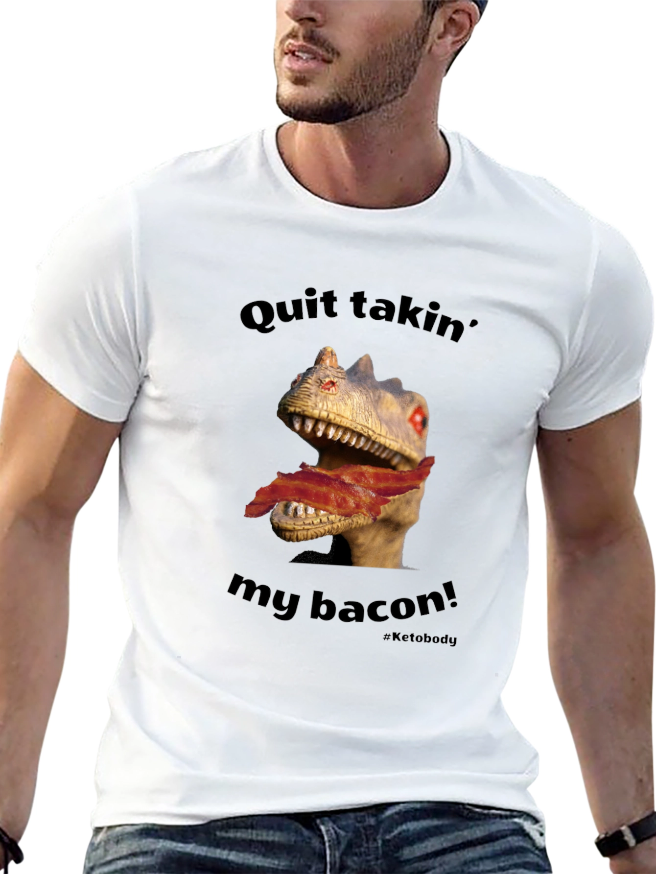Dino Bacon Mens Graphic Tee - Funny Novelty Shirt