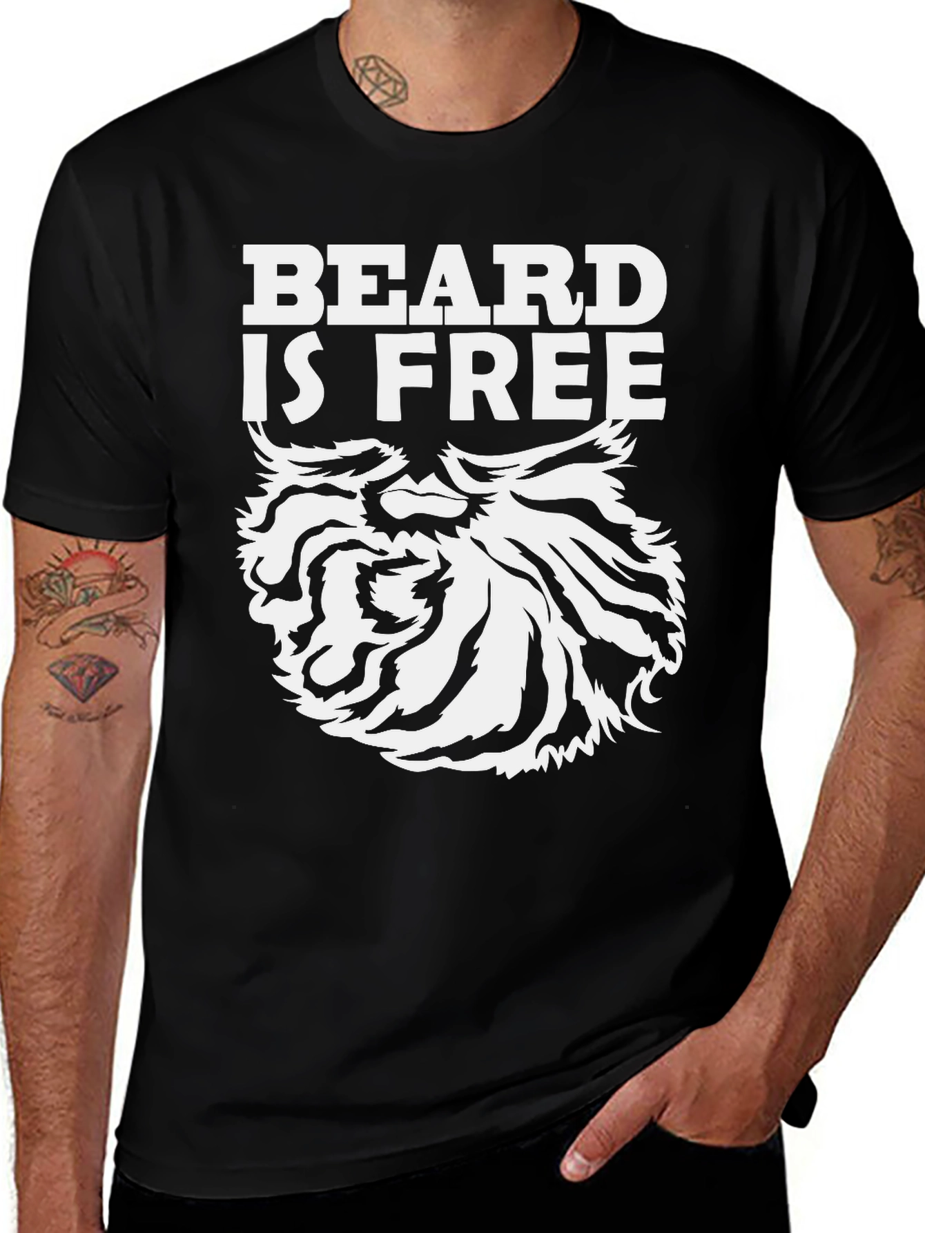 Beard Is Free Graphic T-Shirt - Black Cotton Tee