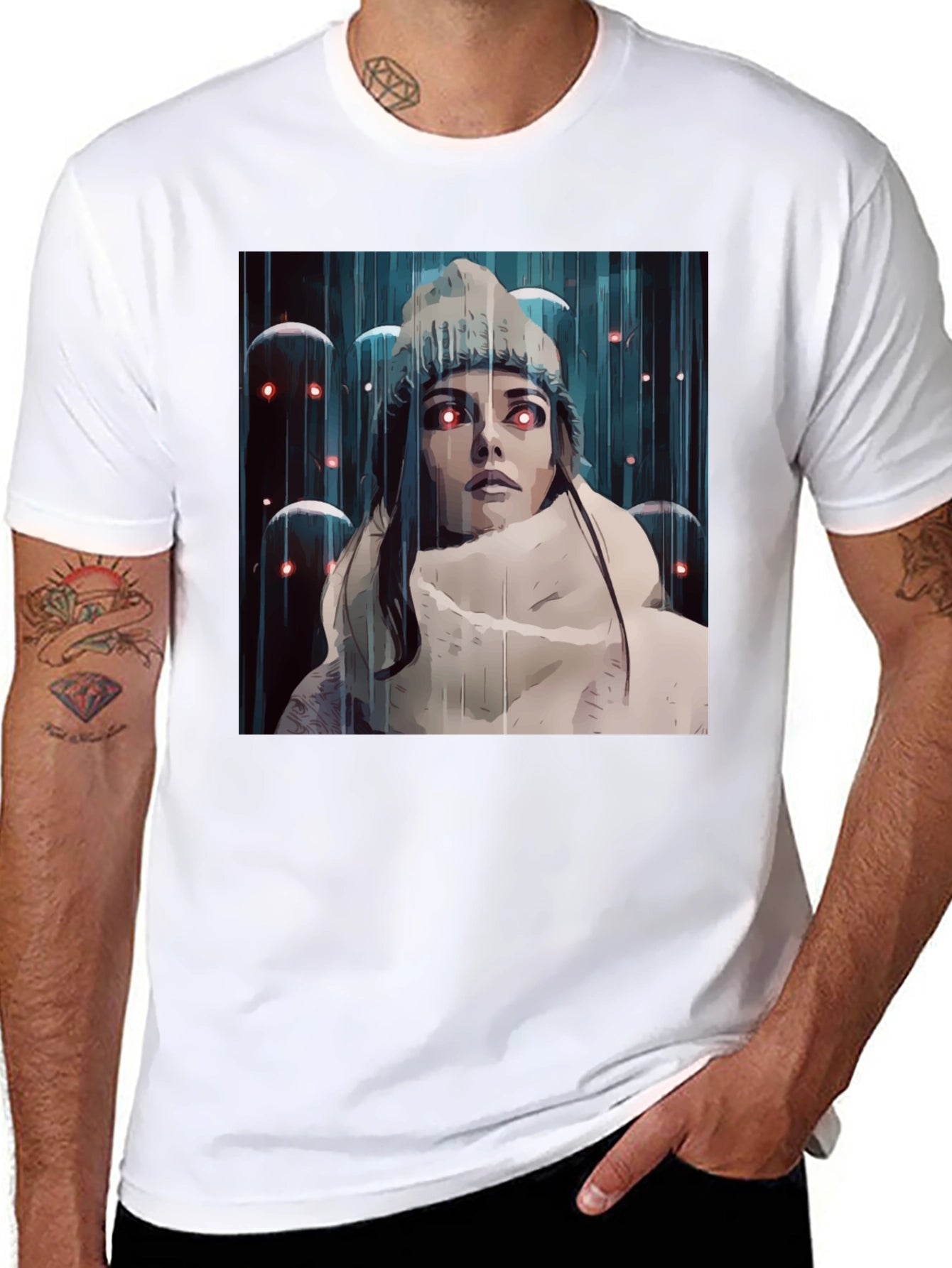 Artistic Womans Tee - Red Eye Dreamscape Graphic