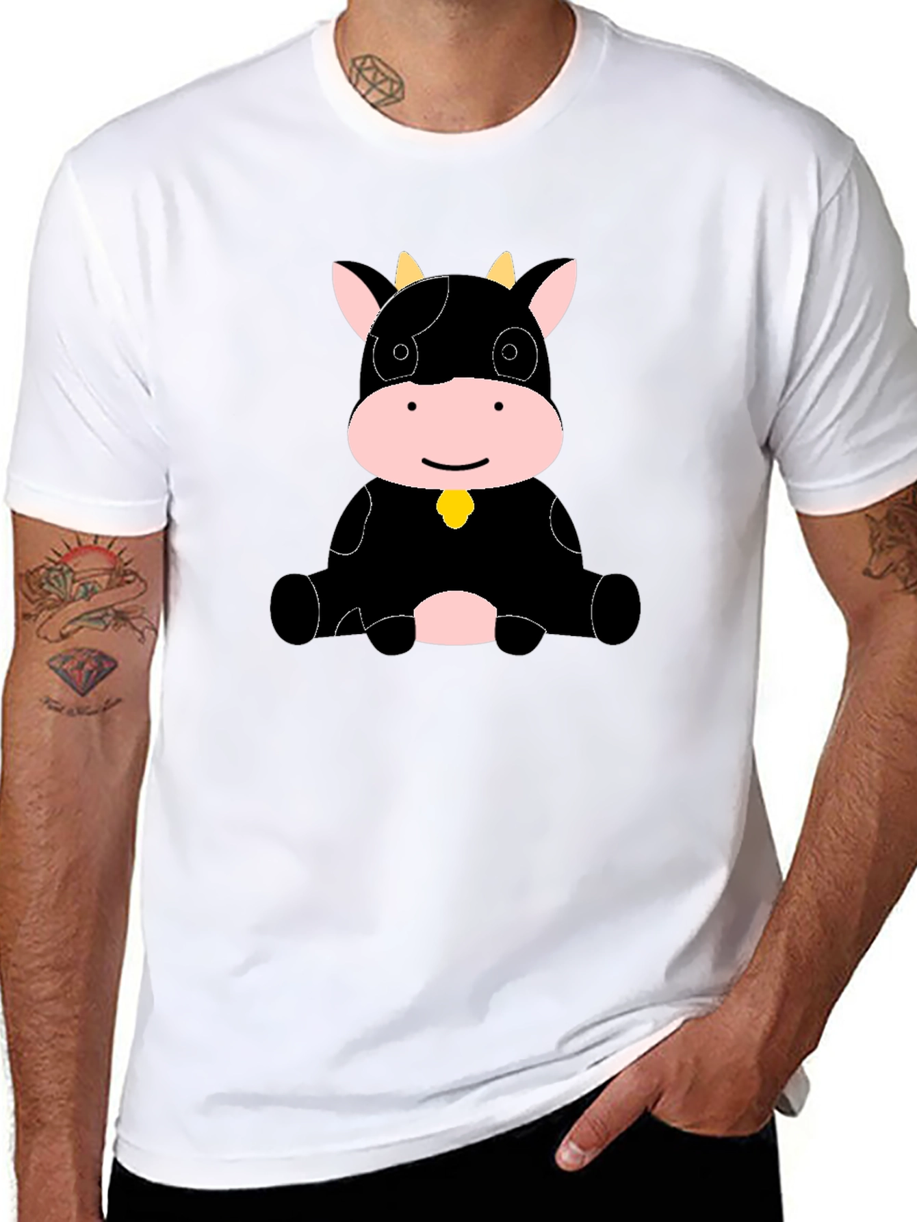 Cute Cow Graphic Black T-Shirt - Casual Style