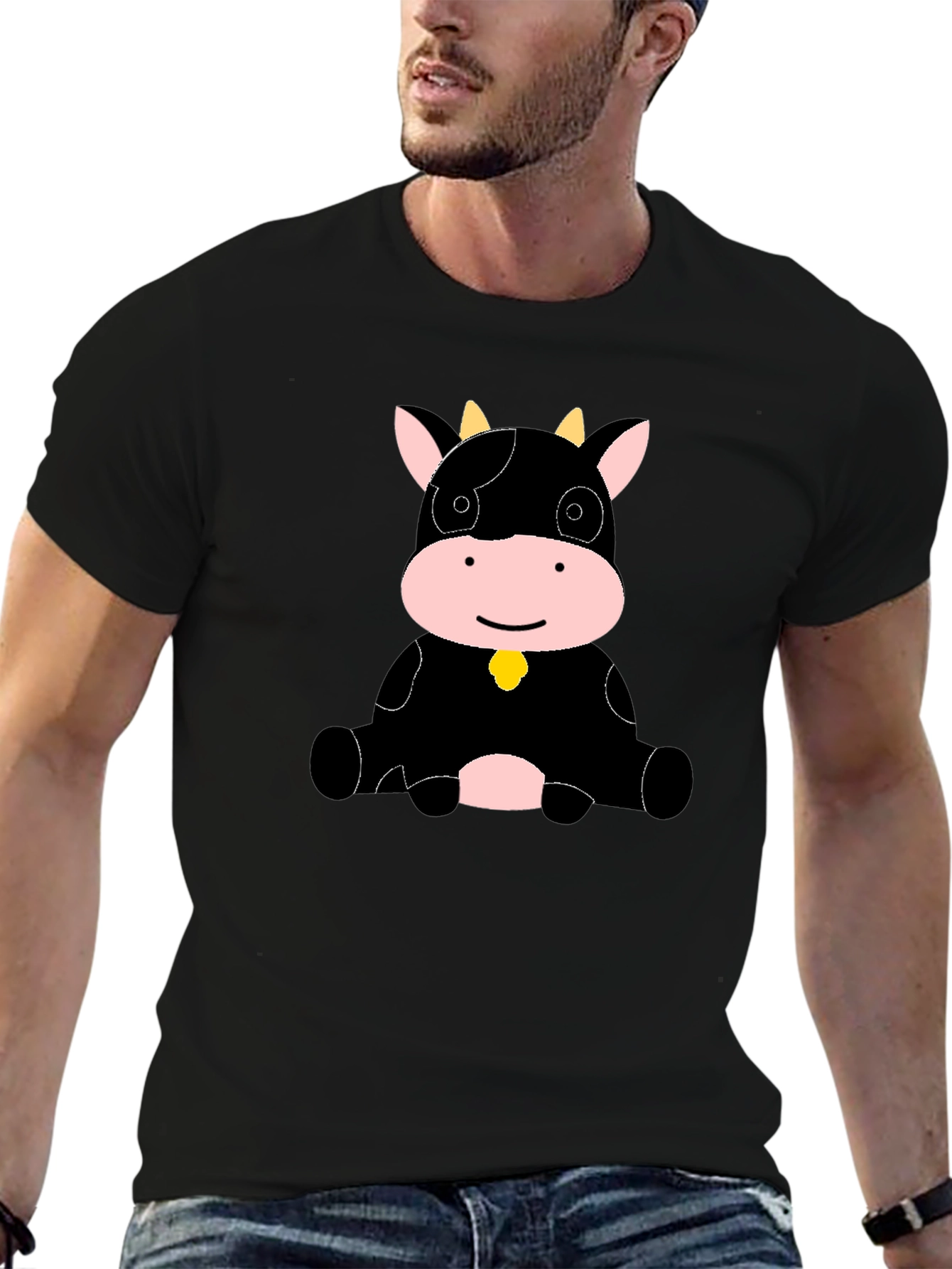 Cute Cow Graphic Black T-Shirt - Casual Style