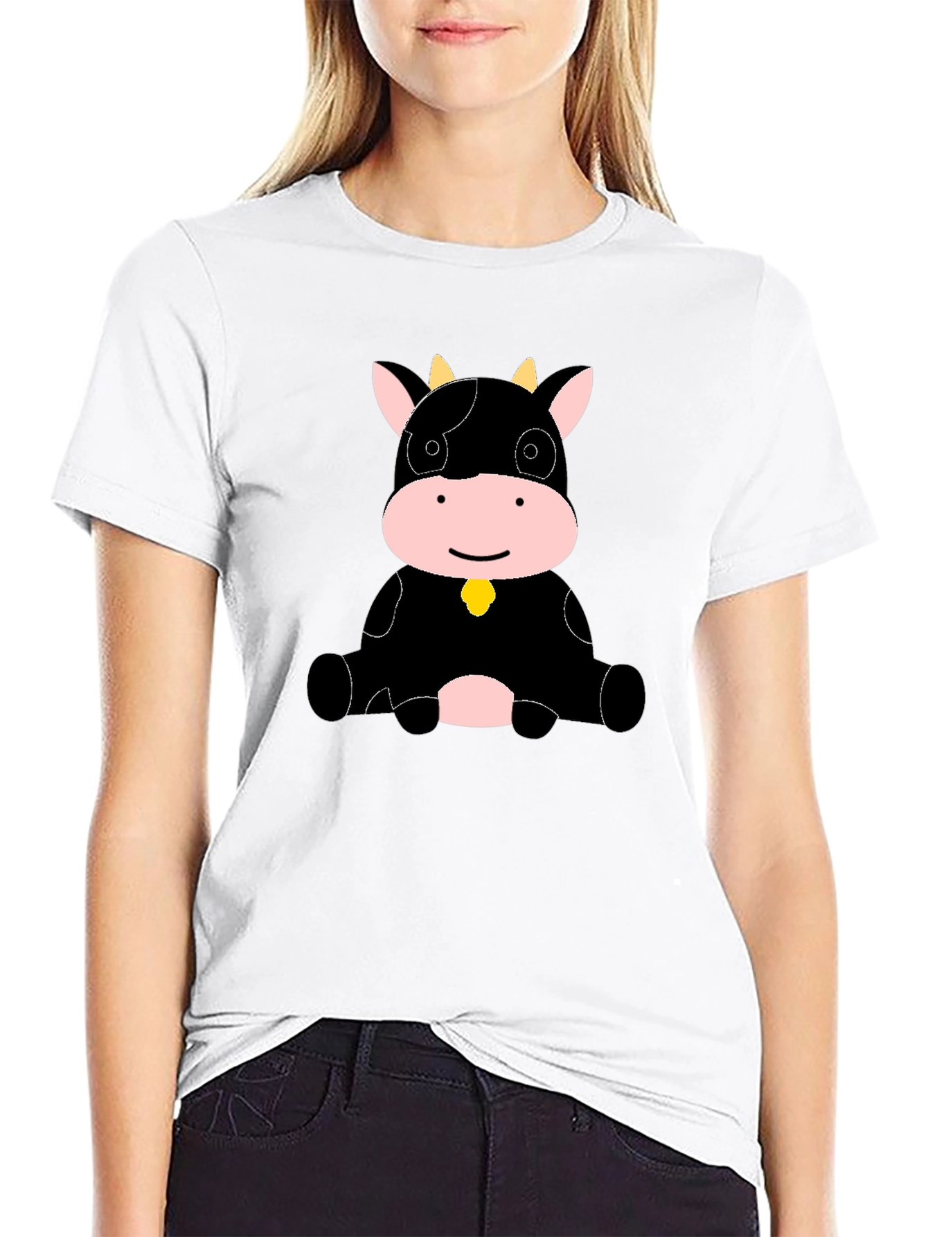 Cute Cow Graphic Black T-Shirt - Casual Style
