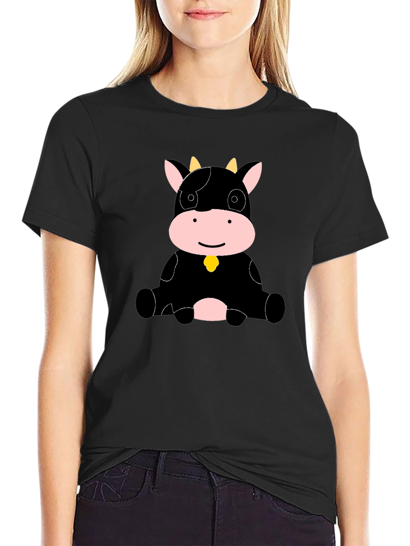 Cute Cow Graphic Black T-Shirt - Casual Style