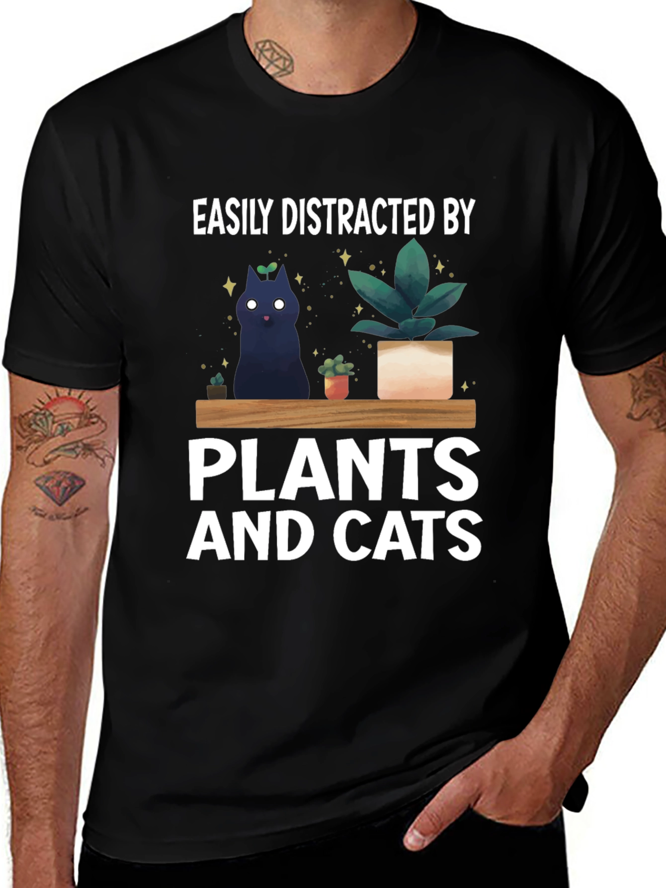 Easily Distracted by Plants and Cats Graphic T-Shirt