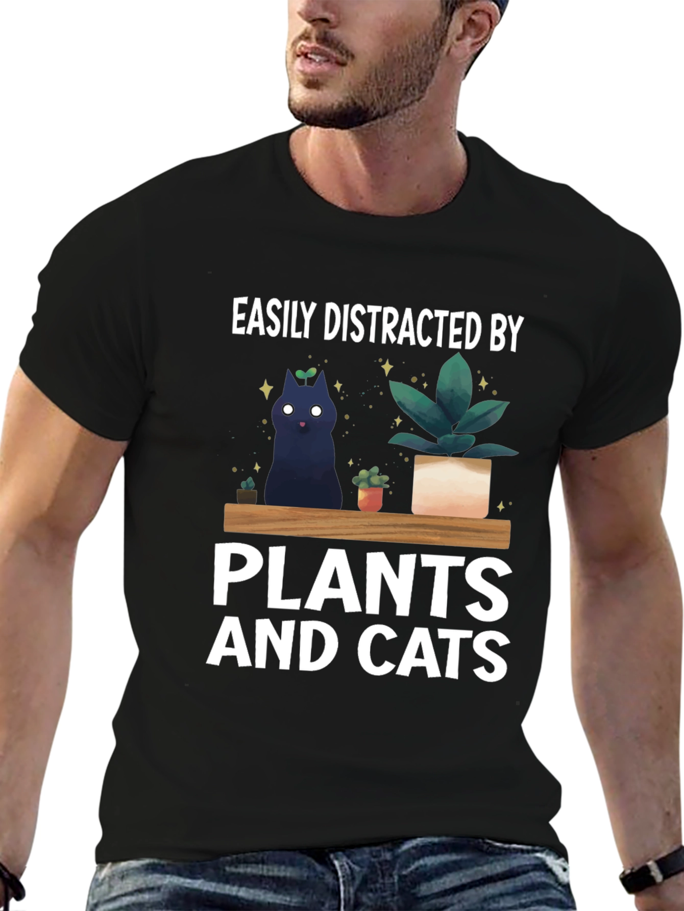 Easily Distracted by Plants and Cats Graphic T-Shirt