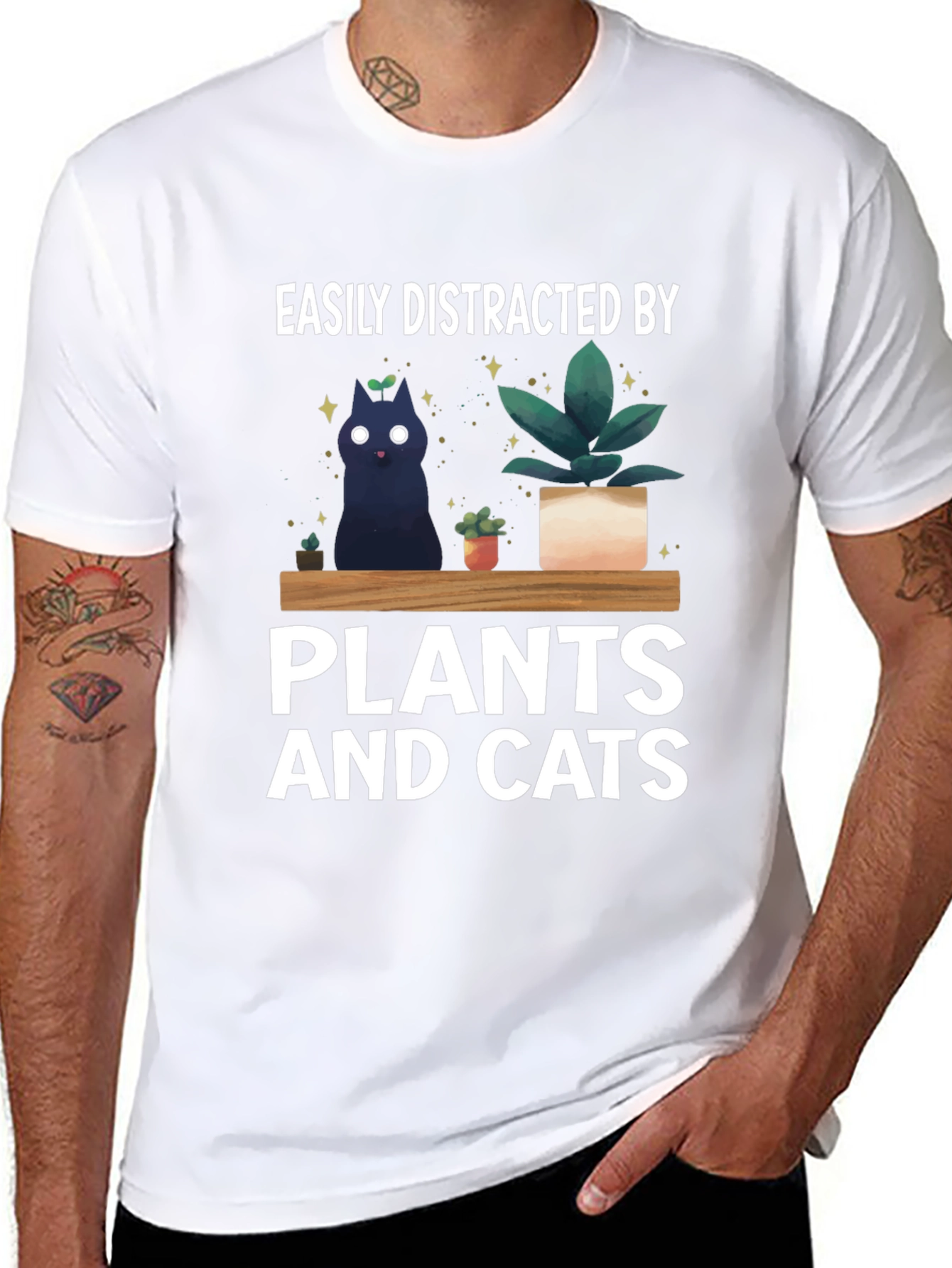 Easily Distracted by Plants and Cats Graphic T-Shirt