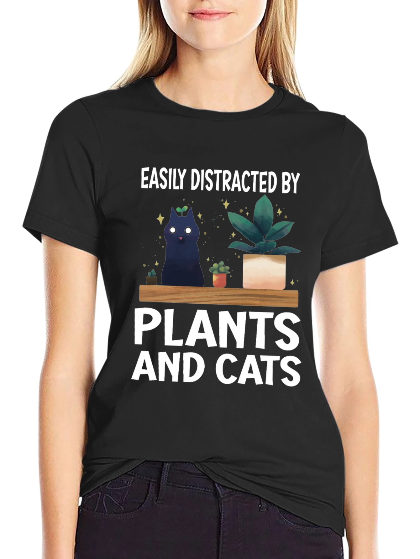 Easily Distracted by Plants and Cats Graphic T-Shirt
