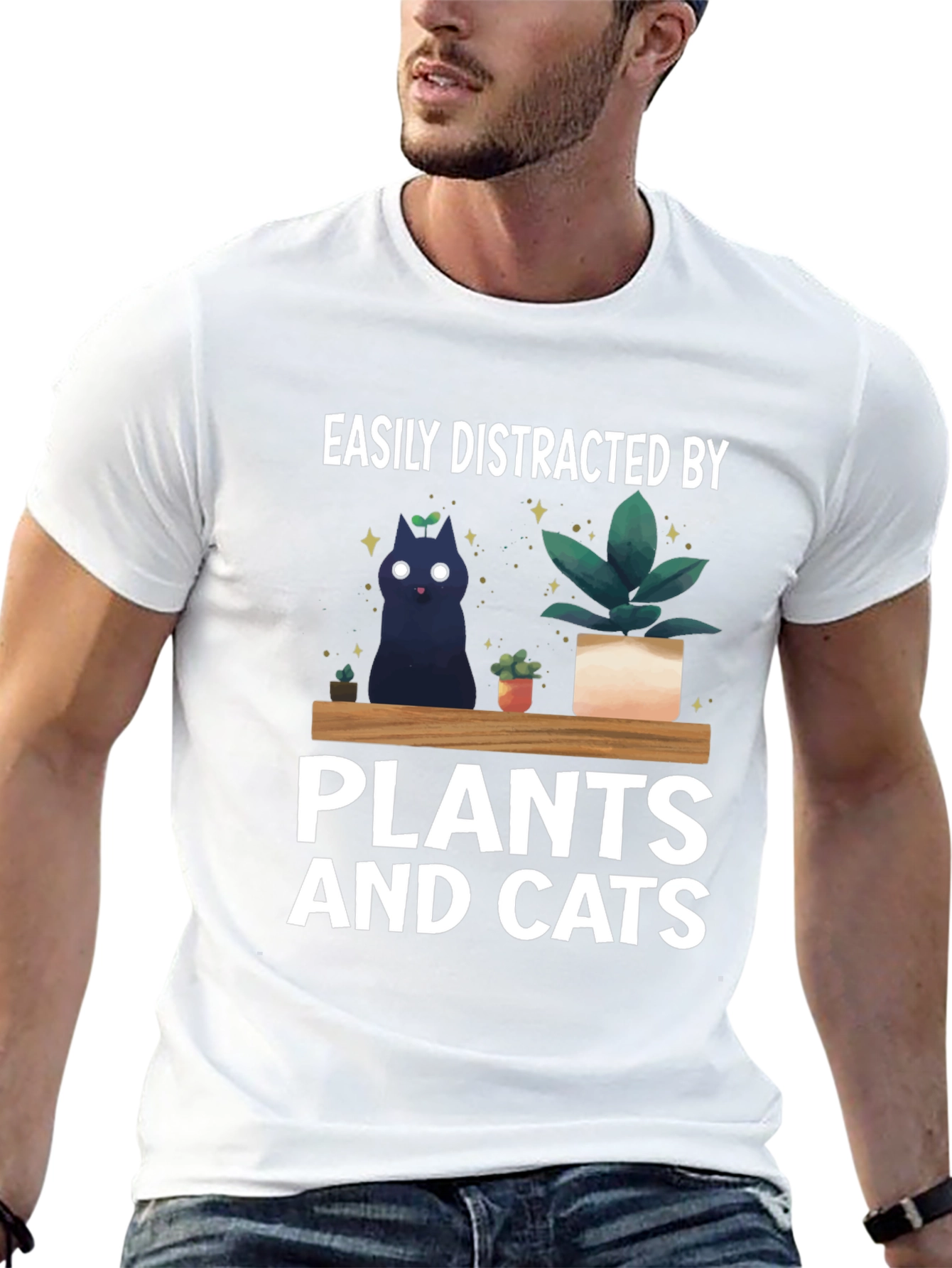 Easily Distracted by Plants and Cats Graphic T-Shirt