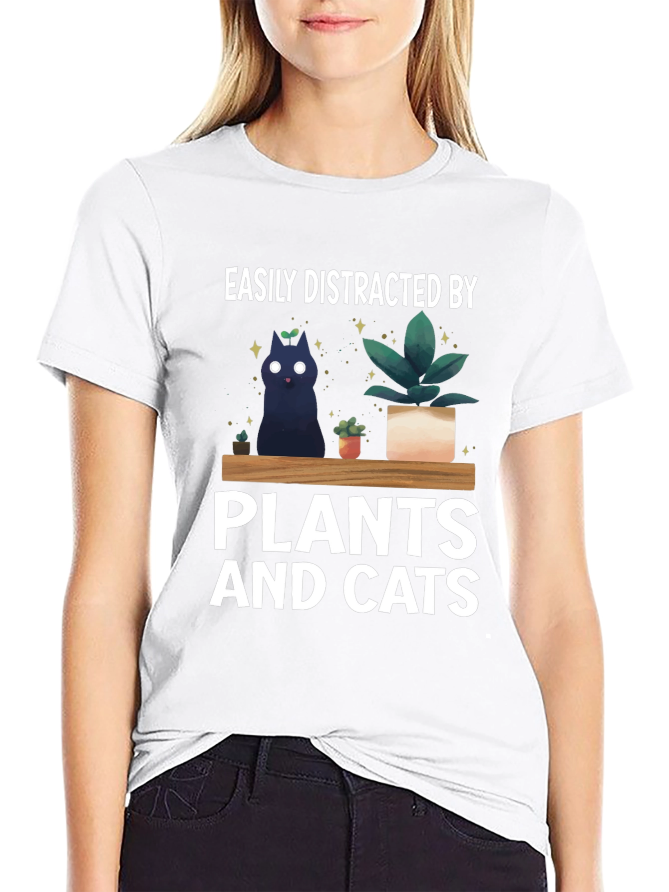Easily Distracted by Plants and Cats Graphic T-Shirt