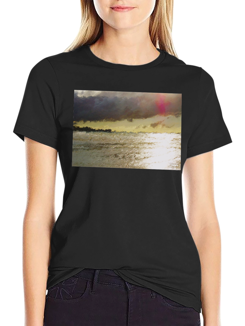 Abstract Seascape Graphic Tee - Artistic Style