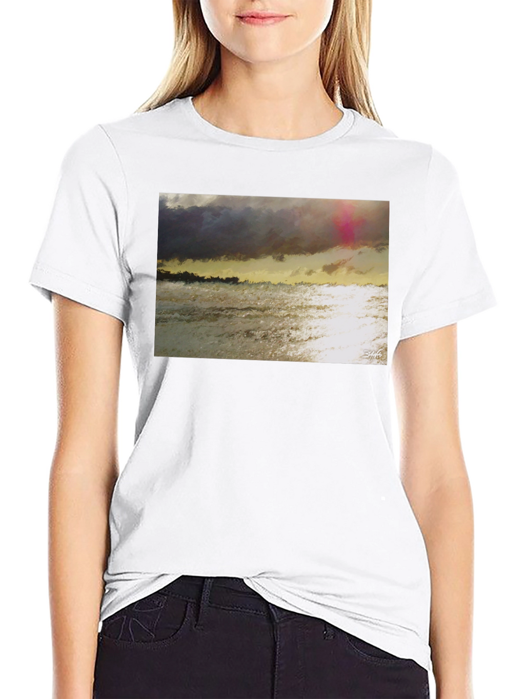 Abstract Seascape Graphic Tee - Artistic Style