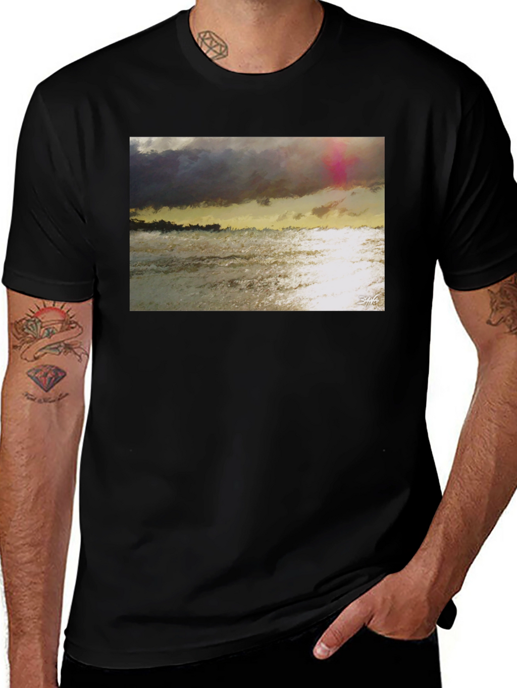 Abstract Seascape Graphic Tee - Artistic Style