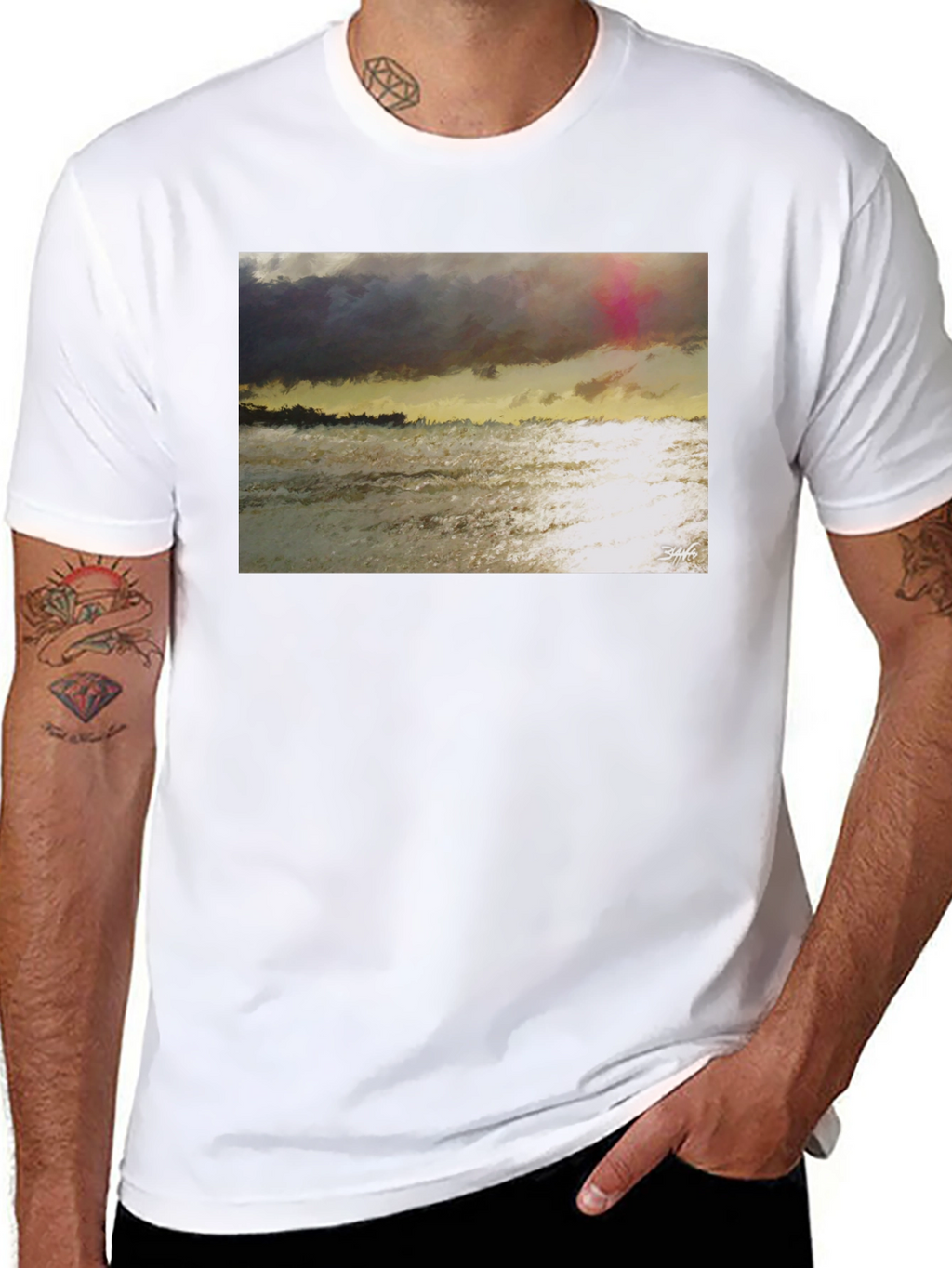 Abstract Seascape Graphic Tee - Artistic Style