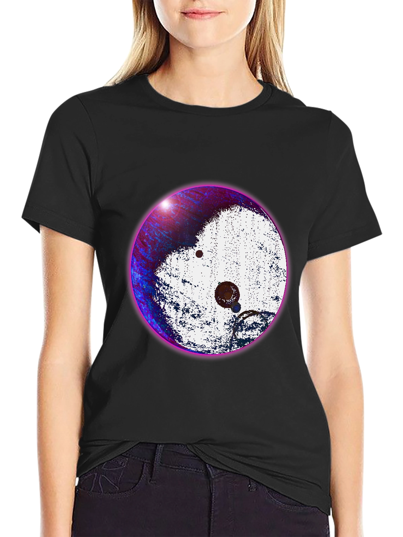 Abstract Yin Yang Graphic Tee - Stylish Black T-Shirt