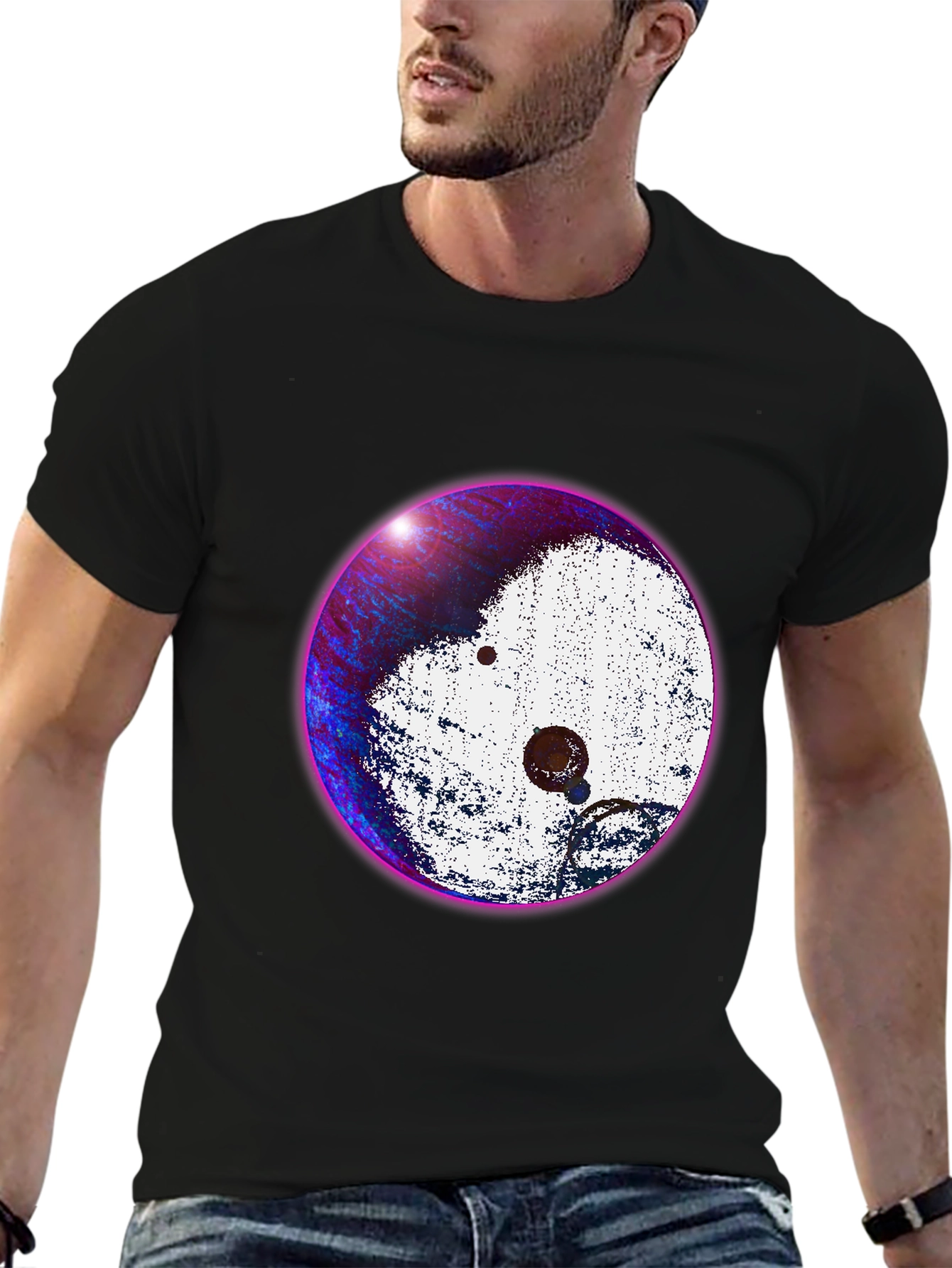 Abstract Yin Yang Graphic Tee - Stylish Black T-Shirt