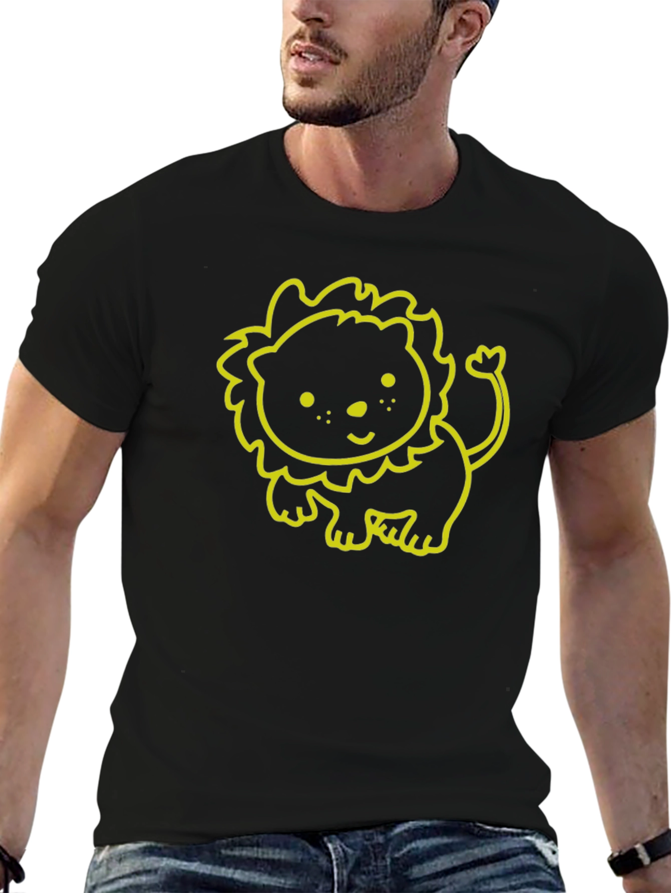 Cute Lion Graphic Tee - Soft Black Cotton T-Shirt