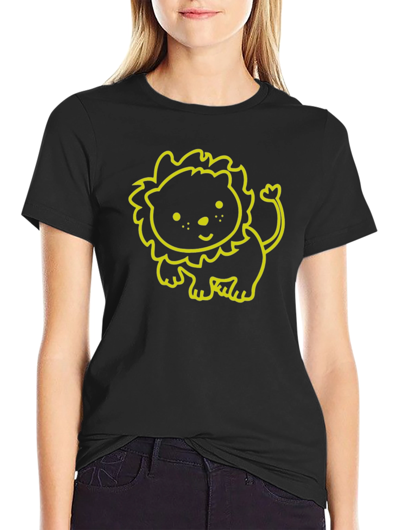 Cute Lion Graphic Tee - Soft Black Cotton T-Shirt