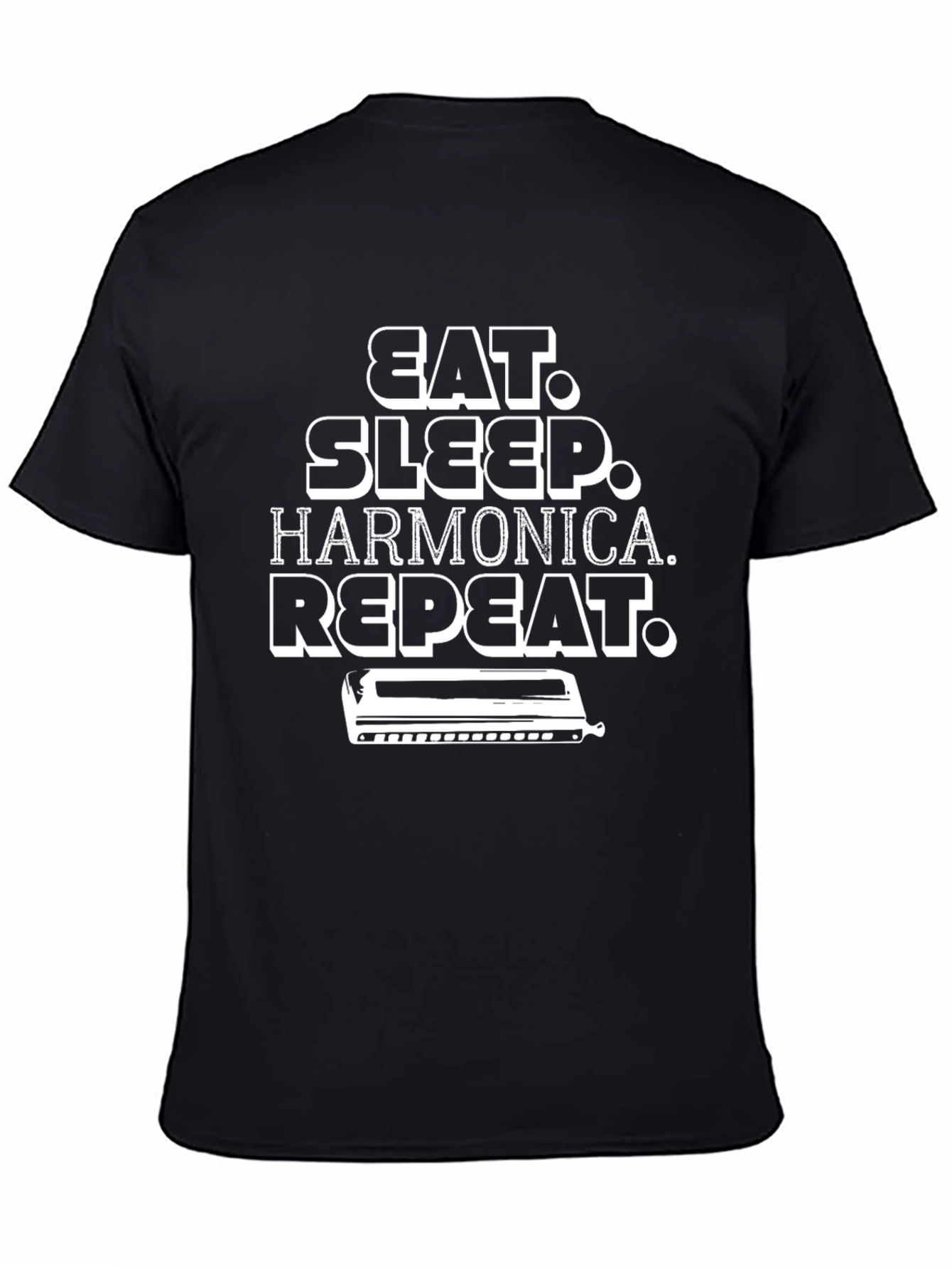 Eat Sleep Harmonica Repeat Black T-Shirt