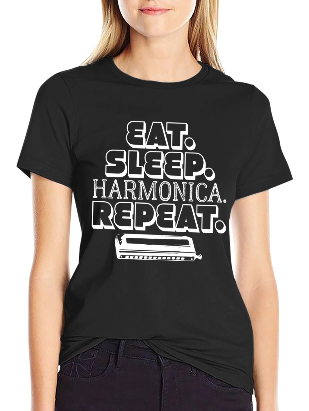 Eat Sleep Harmonica Repeat Black T-Shirt