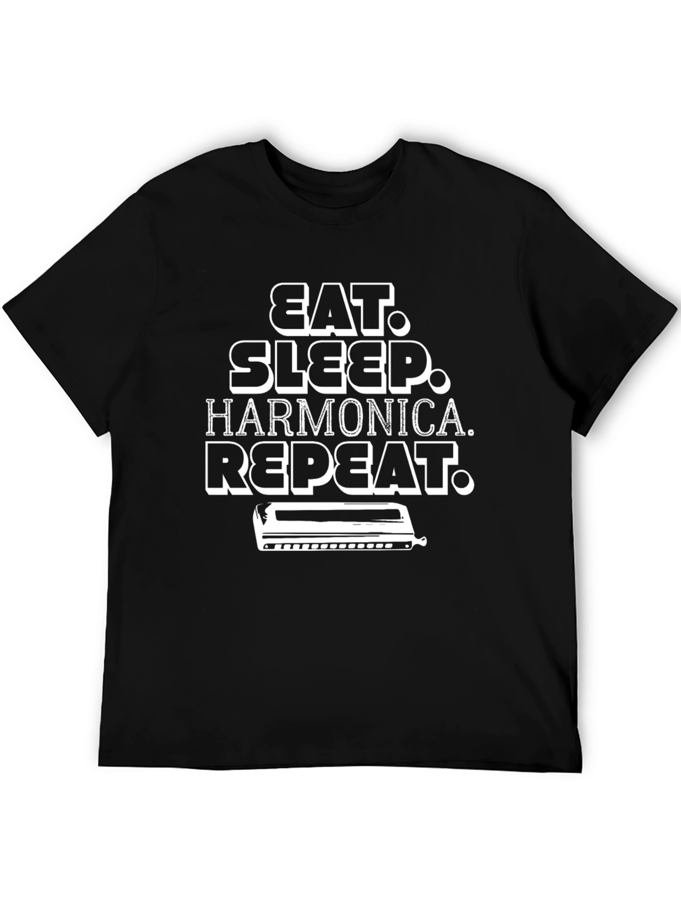 Eat Sleep Harmonica Repeat Black T-Shirt
