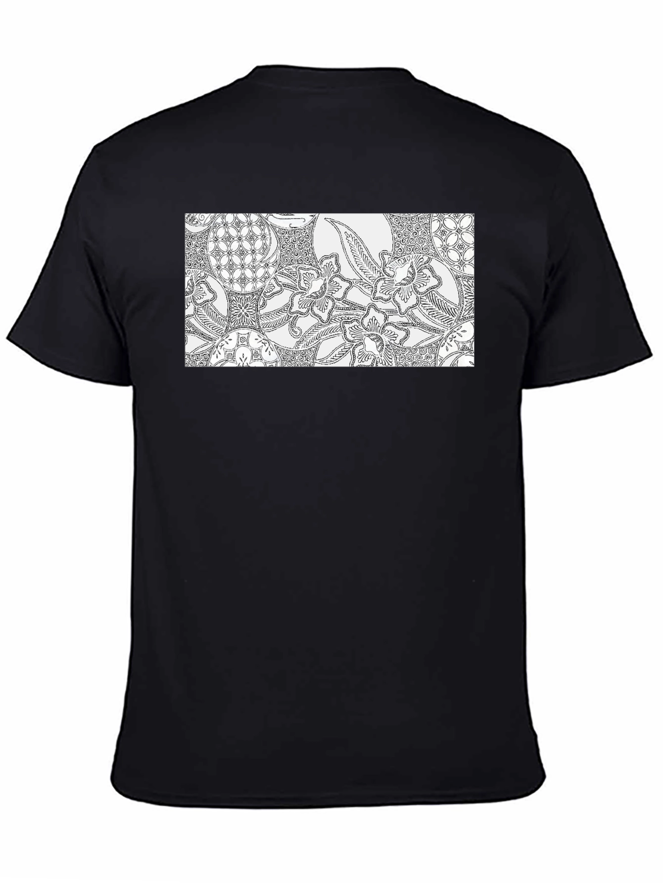 Black Tee with Ornate Floral Pattern Design