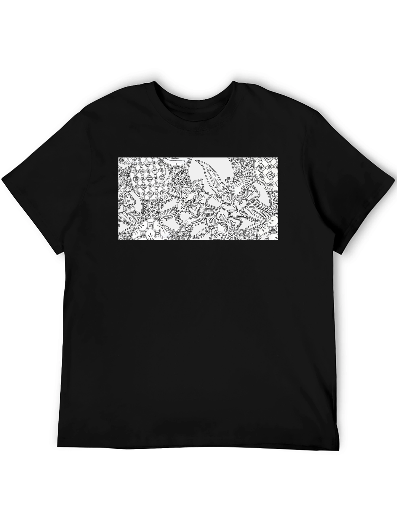 Black Tee with Ornate Floral Pattern Design