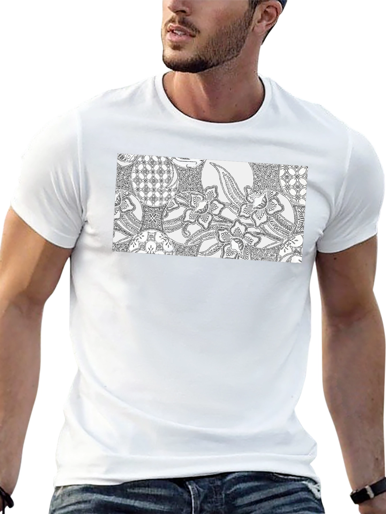 Black Tee with Ornate Floral Pattern Design