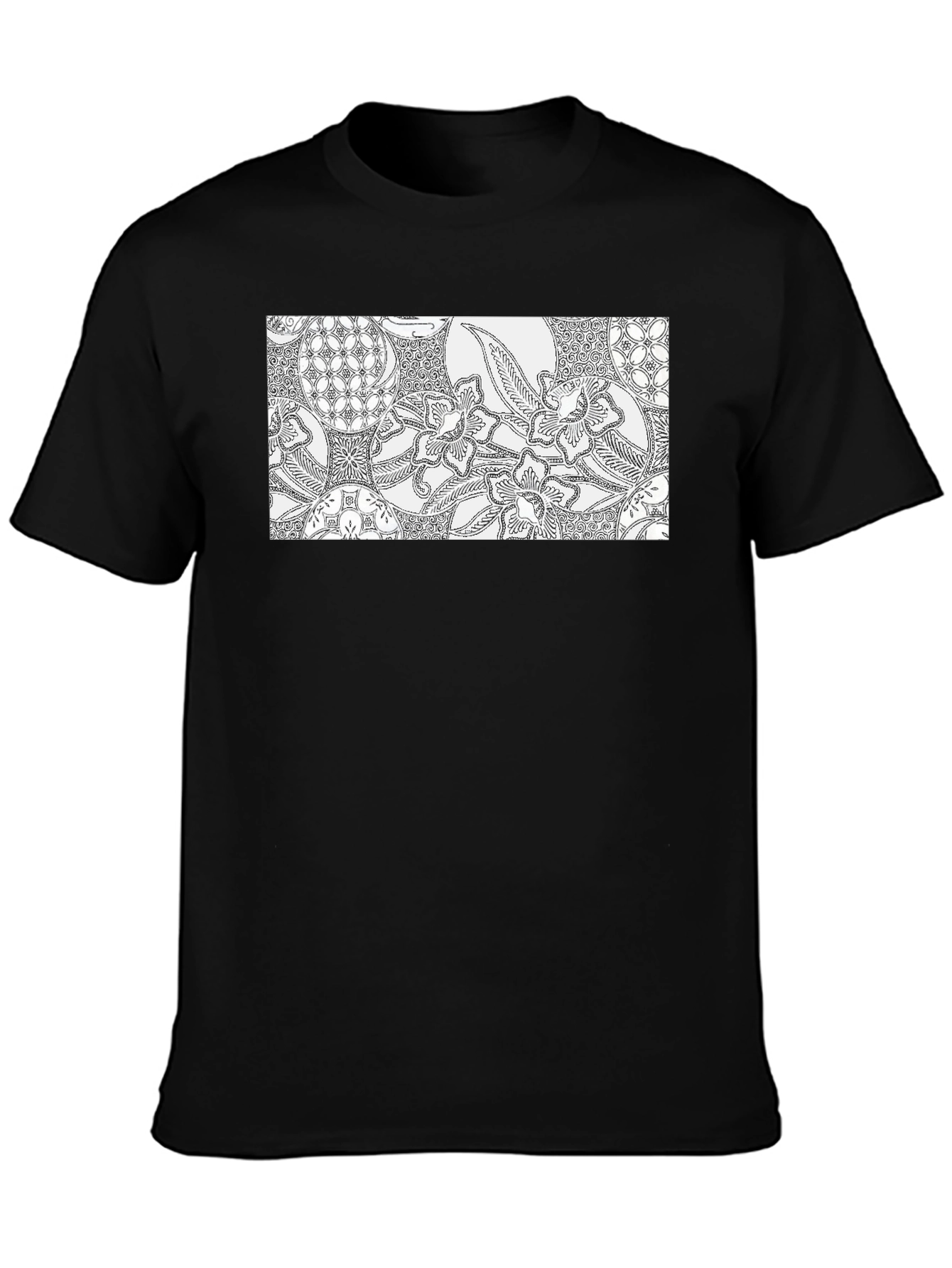Black Tee with Ornate Floral Pattern Design