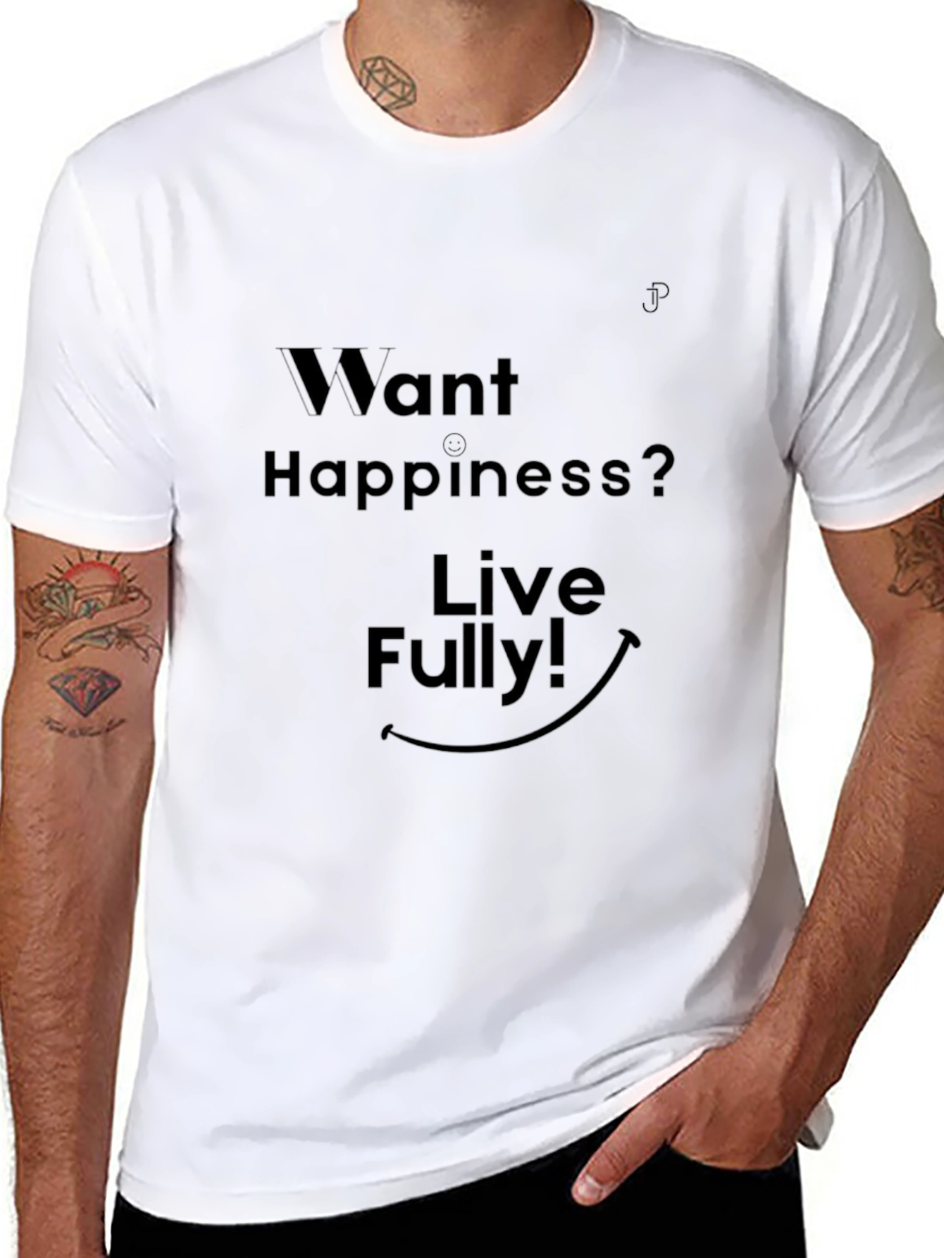 Want Happiness? Live Fully! Black Graphic Tee