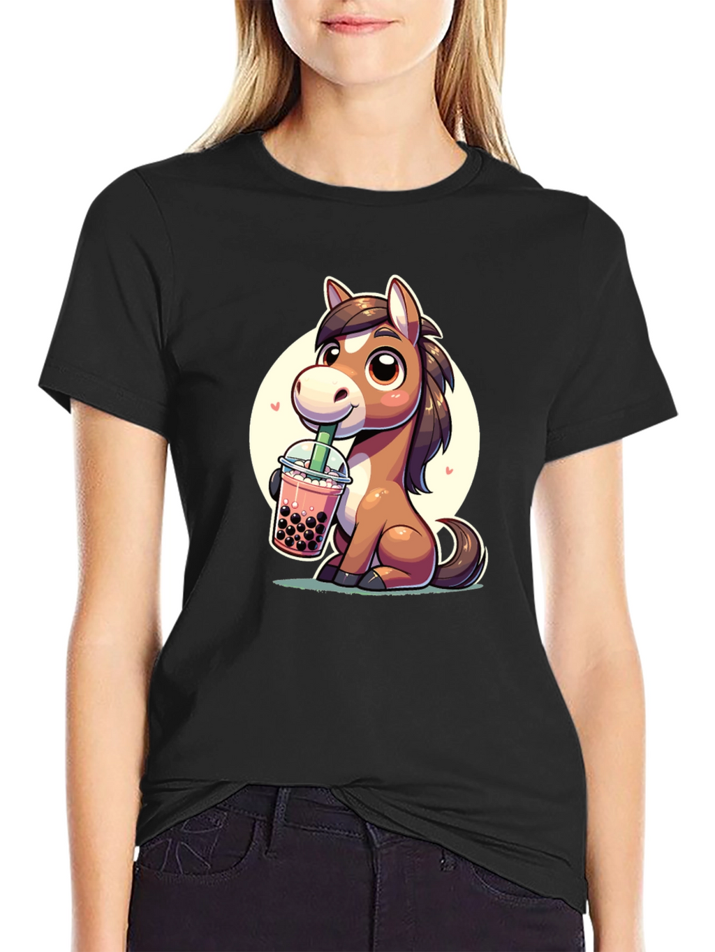 Cute Horse Boba Tea Graphic Tee