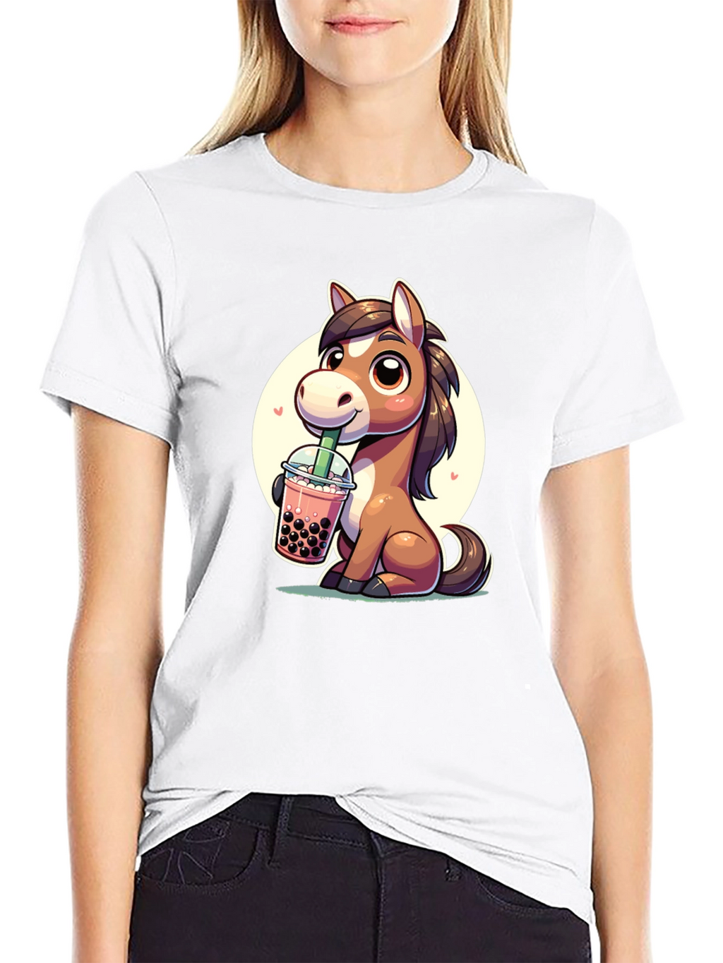 Cute Horse Boba Tea Graphic Tee