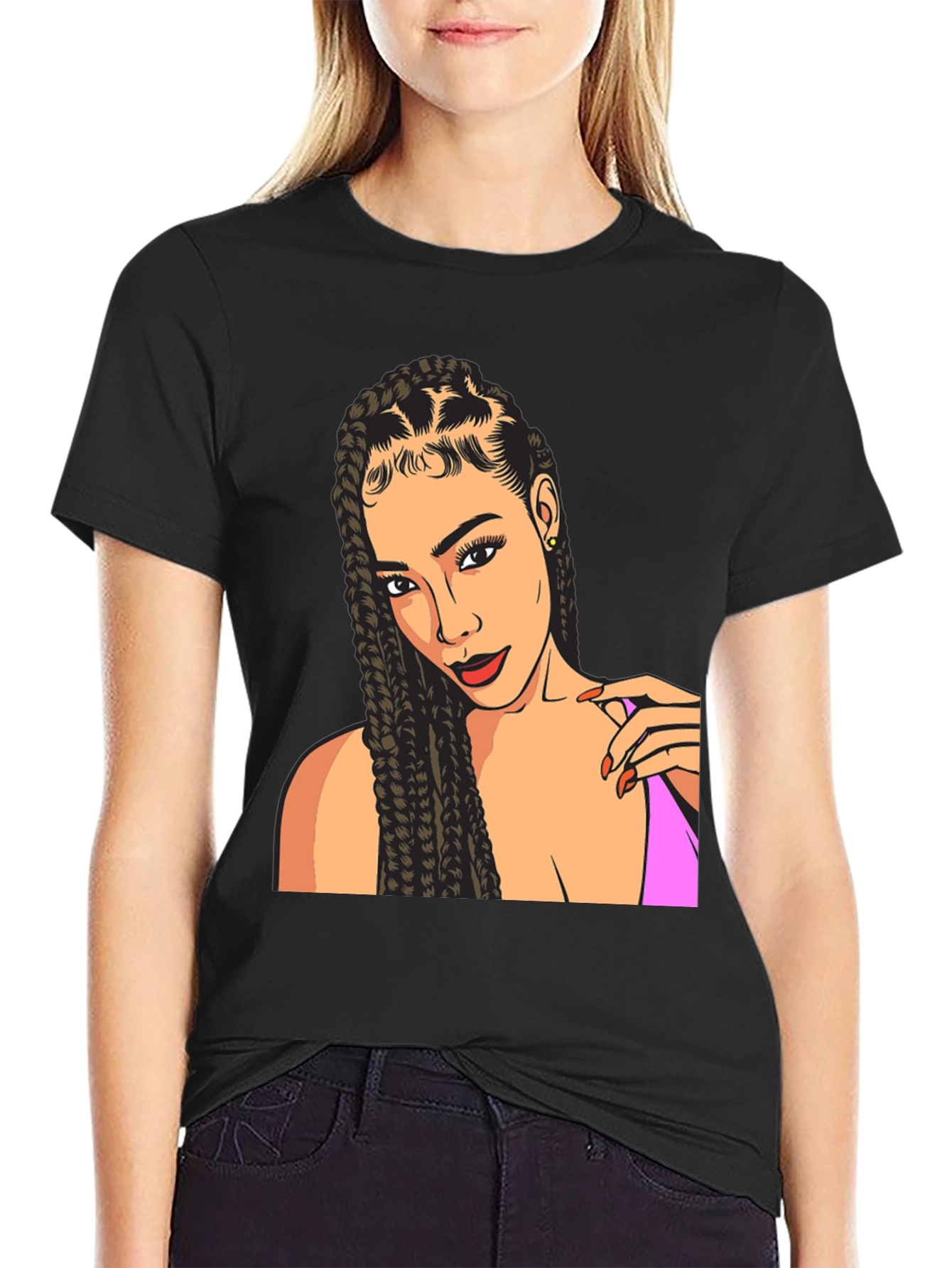 Woman Portrait Graphic Tee - Stylish Black T-Shirt