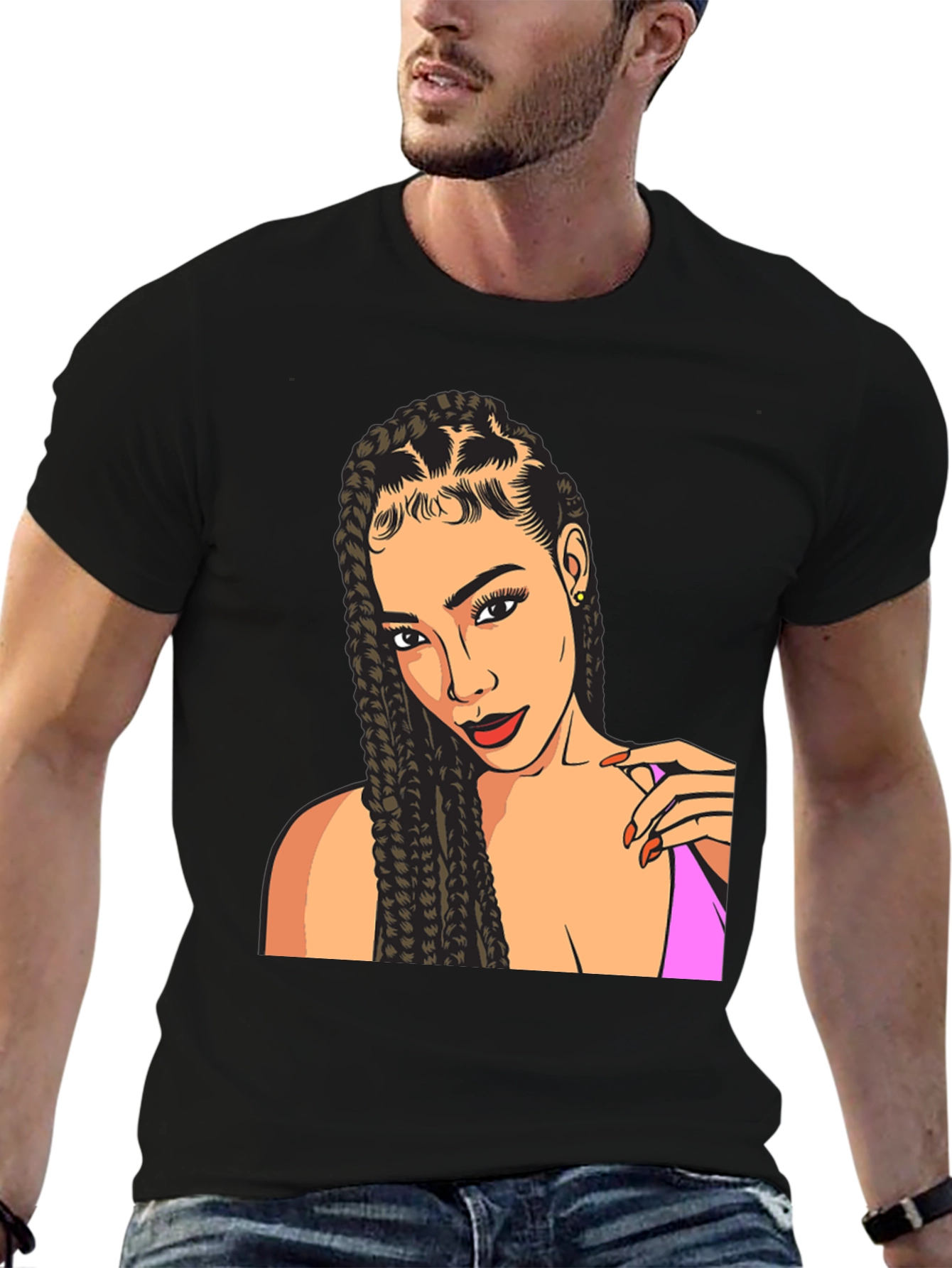 Woman Portrait Graphic Tee - Stylish Black T-Shirt