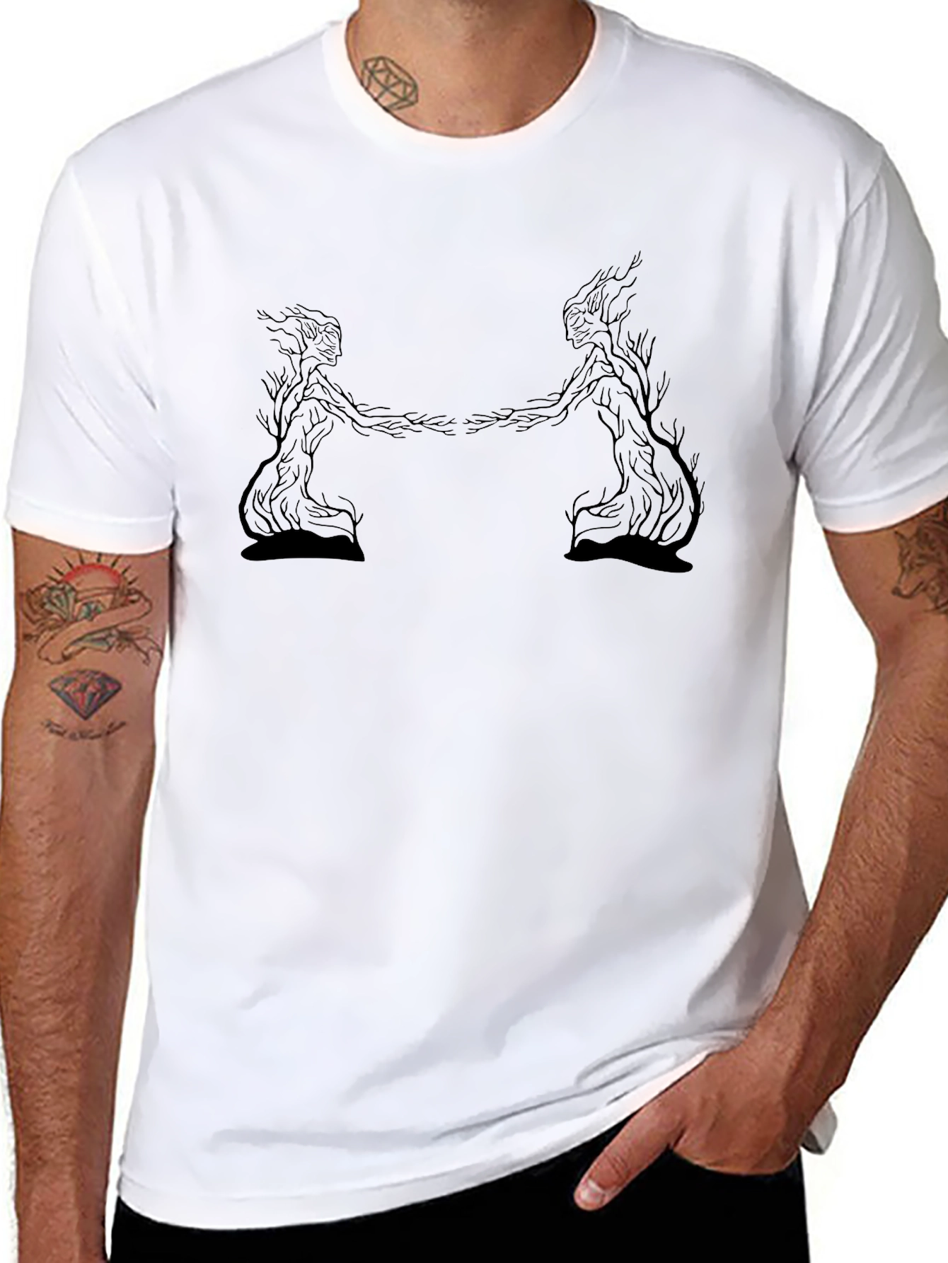 Black T-Shirt with Tree Spirits Graphic