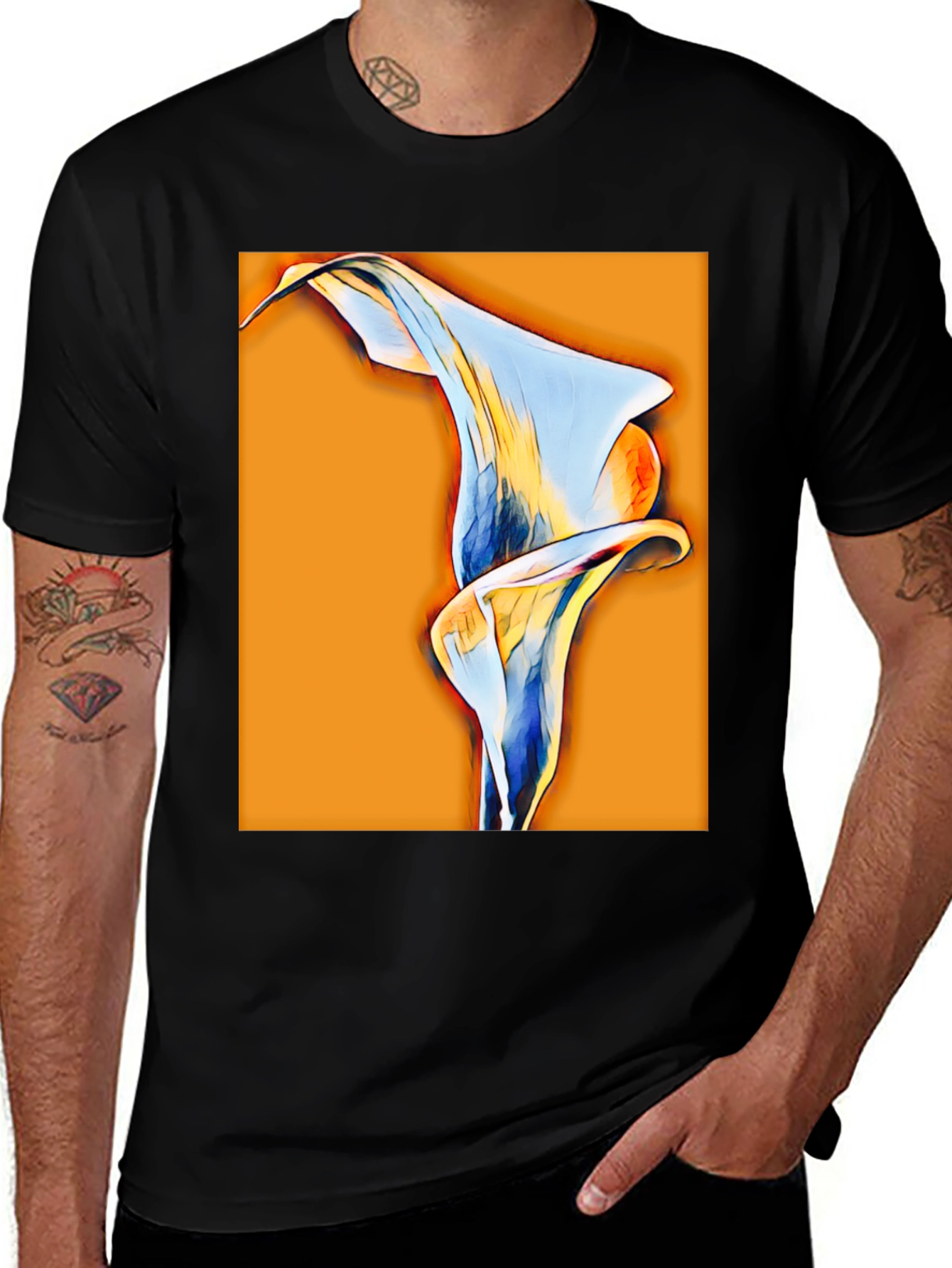Abstract Calla Lily Graphic Tee - Black