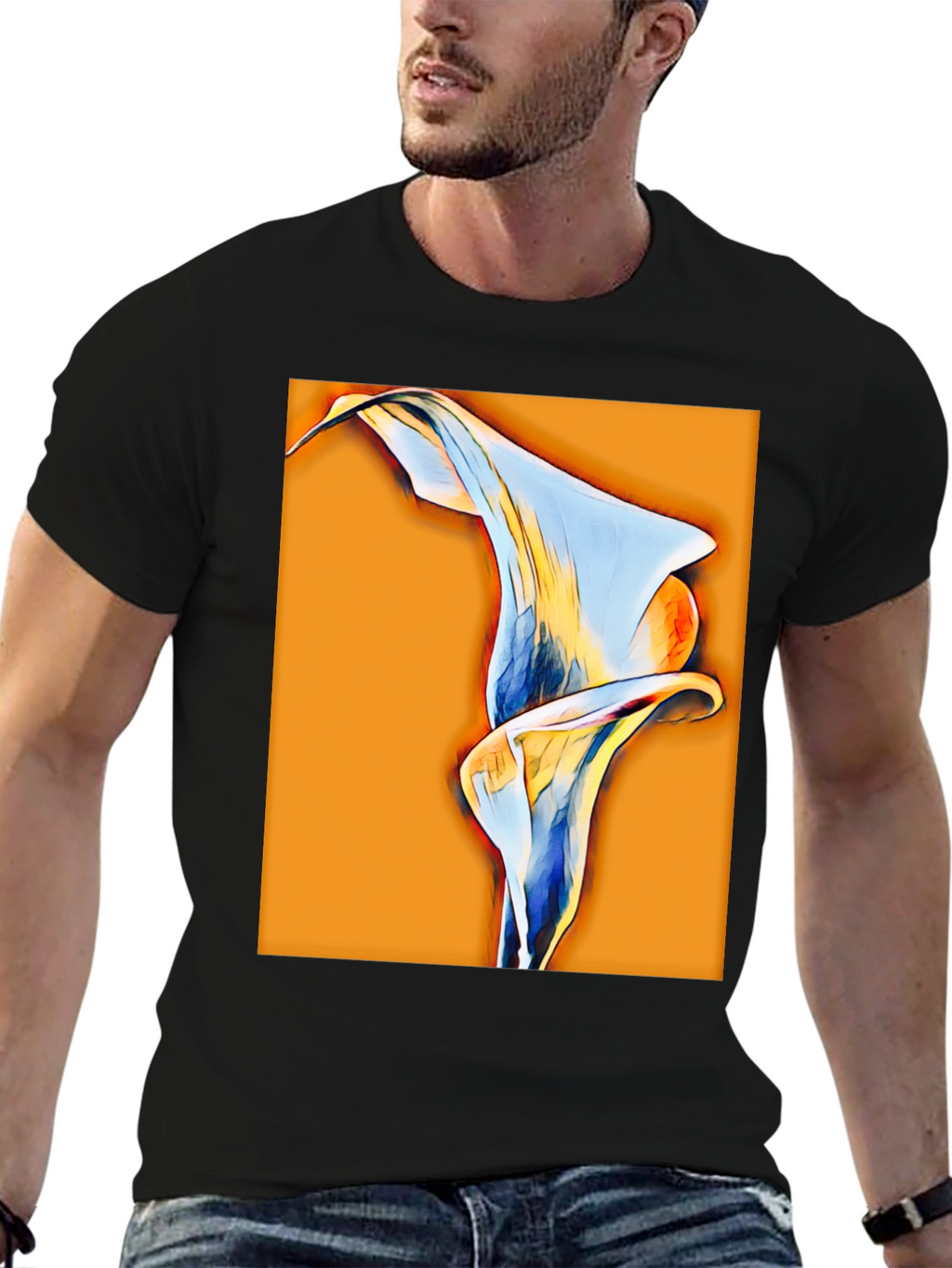 Abstract Calla Lily Graphic Tee - Black
