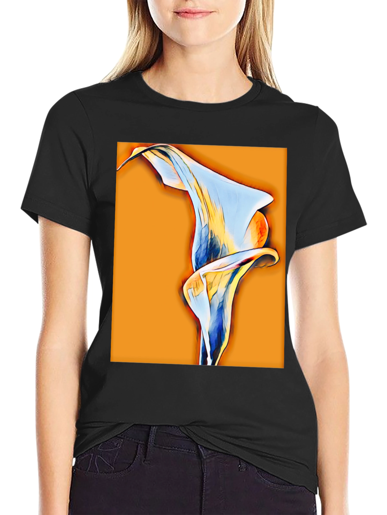 Abstract Calla Lily Graphic Tee - Black